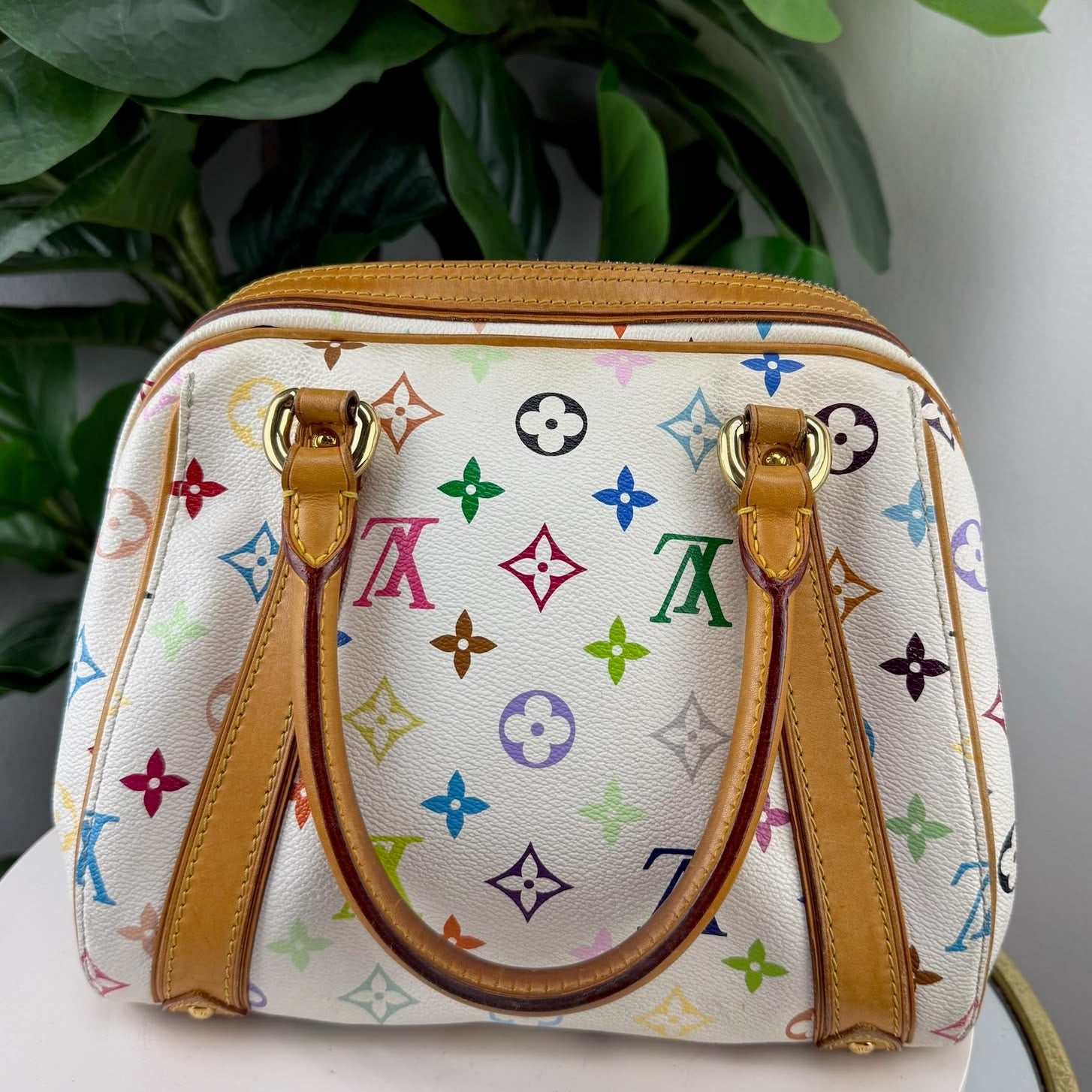 Authentic Louis Vuitton Murakami White Monogram Multicolore Priscilla Bag