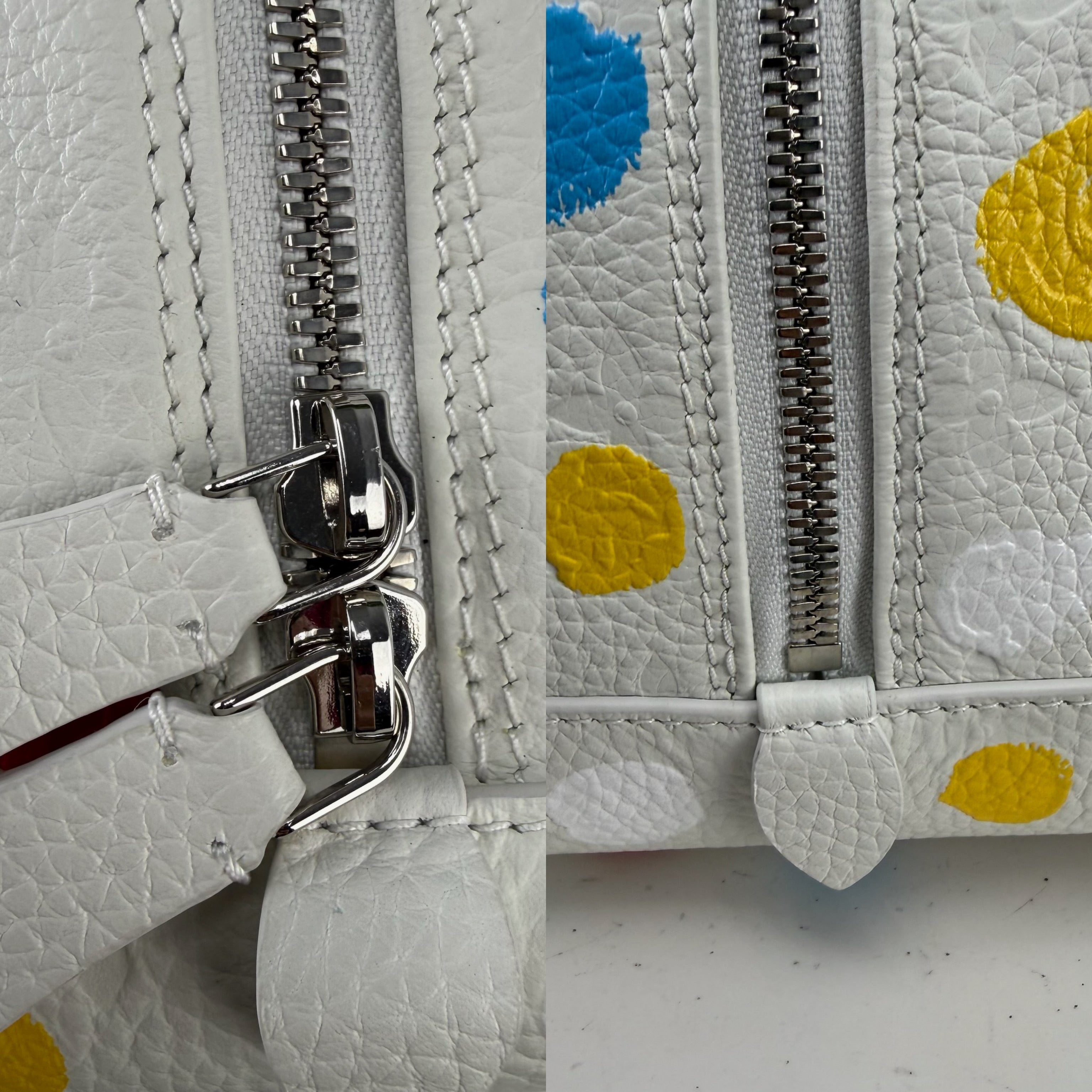 Authentic Louis Vuitton x Yayoi Kusama White Pebbled Leather Infinity Dots Square Bag