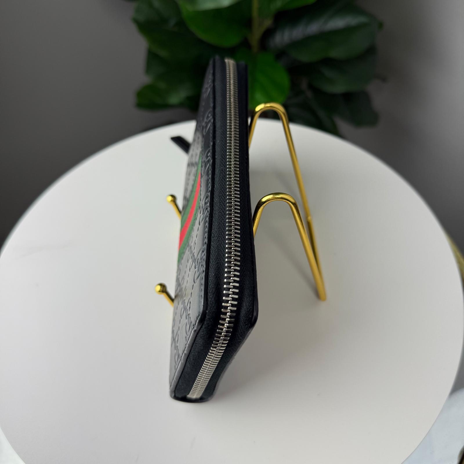 💎Authentic Gucci Long Wallet Sherry Line Guccissima Black Leather