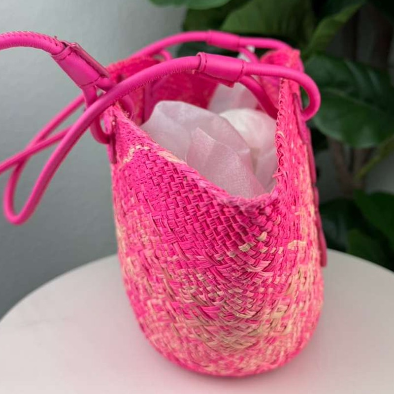 Authentic Loewe Anagram Basket Bag Iraca Palm Pink