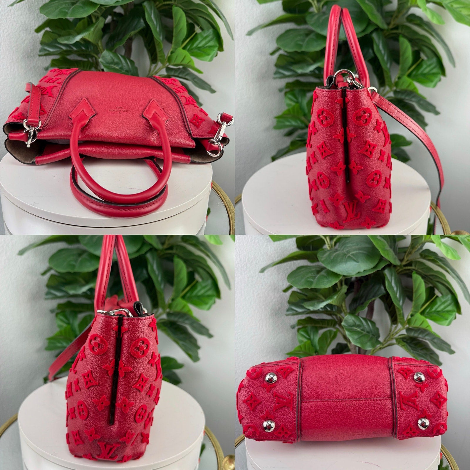 Pre Owned Louis Vuitton W BB Monogram Velour Framboise Pink Tote Bag Authentic| LeveLux