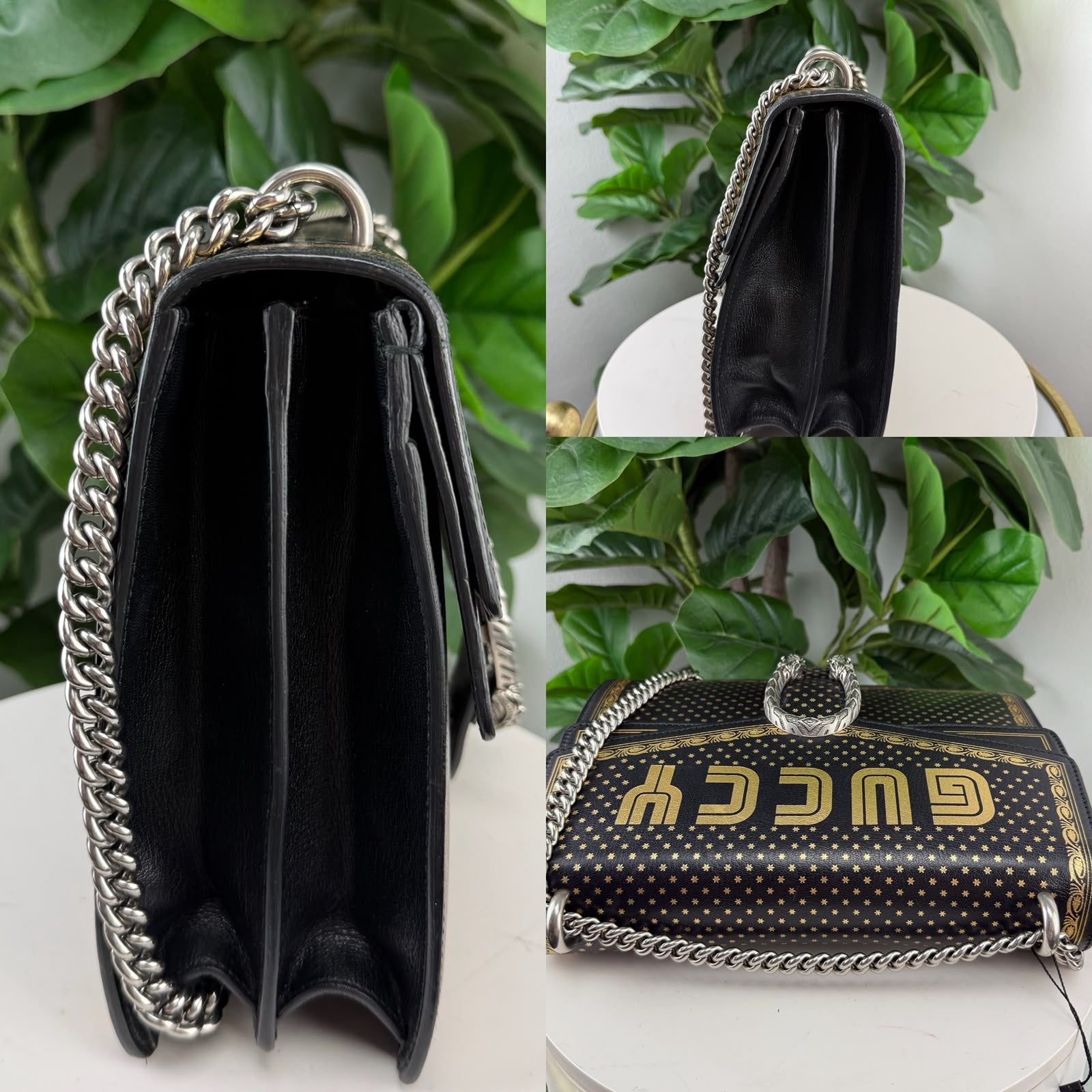 A43💎✨ Authentic Gucci Dionysus Black & Gold Medium Shoulder Bag