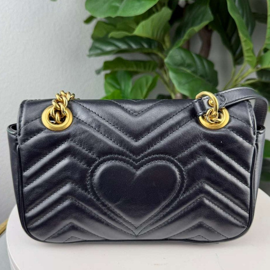 Authentic Gucci GG Marmont Matelasse Leather Mini Bag Black