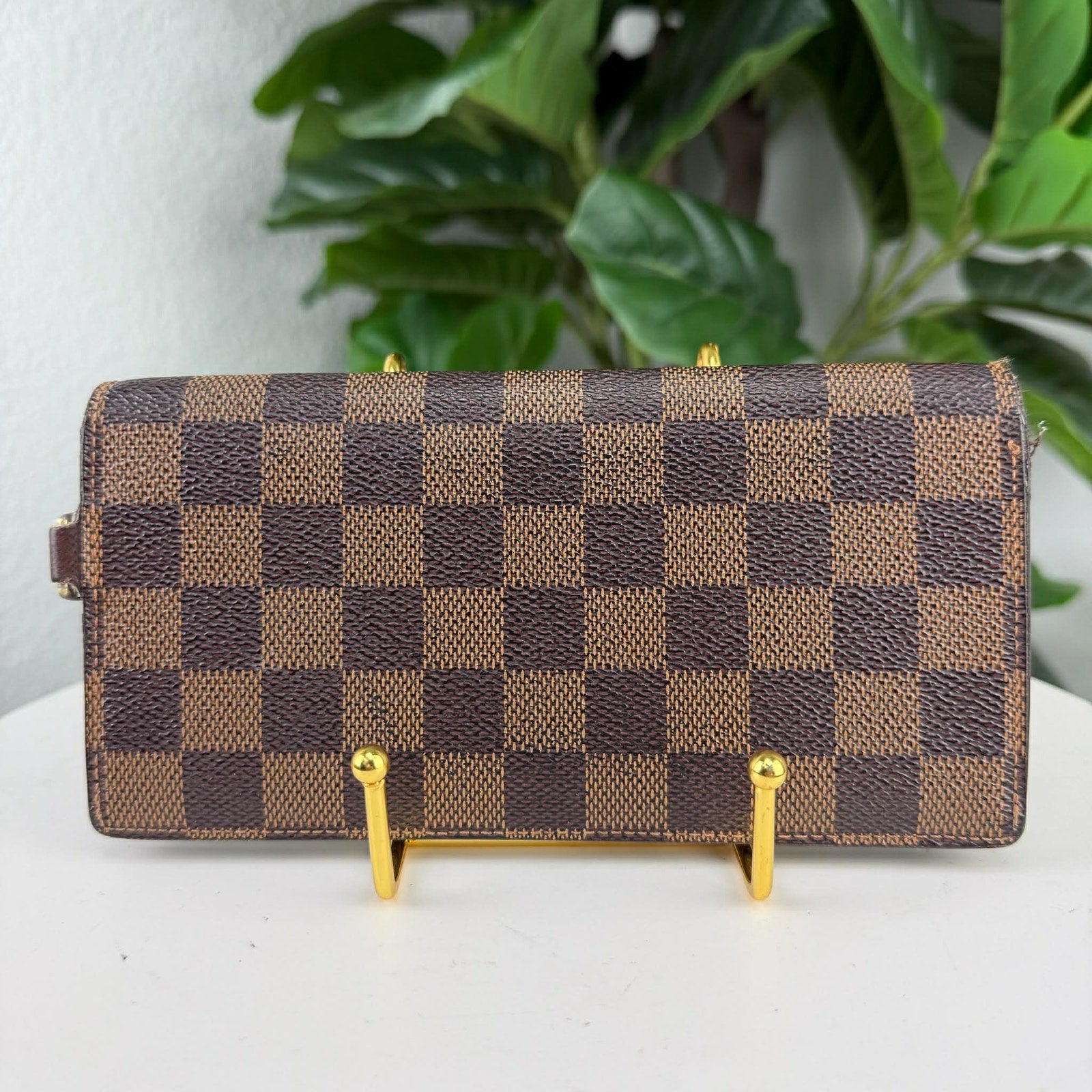 Louis Vuitton Damier Ebene Accordeon Long Wallet Brown Authentic Pre Owned