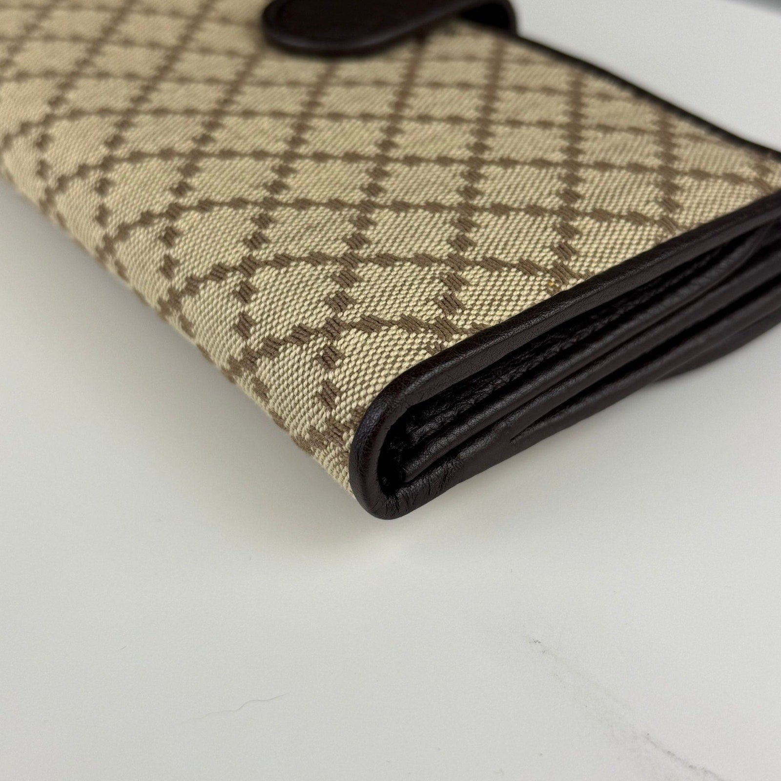 Authentic Gucci Diamante Canvas Leather Flap Wallet