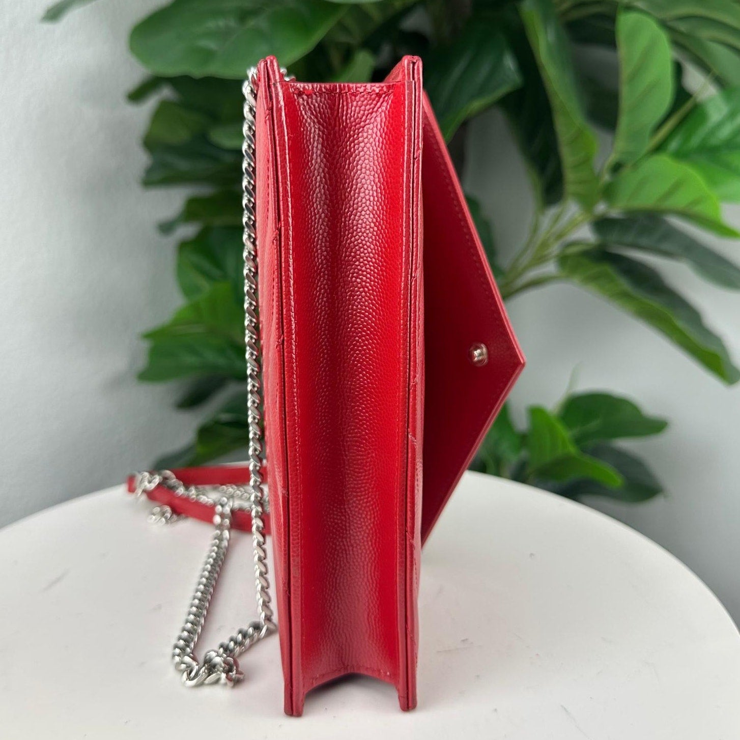 Authentic YSL Yves Saint Laurent Chevron Quilted Shoulder Bag Red