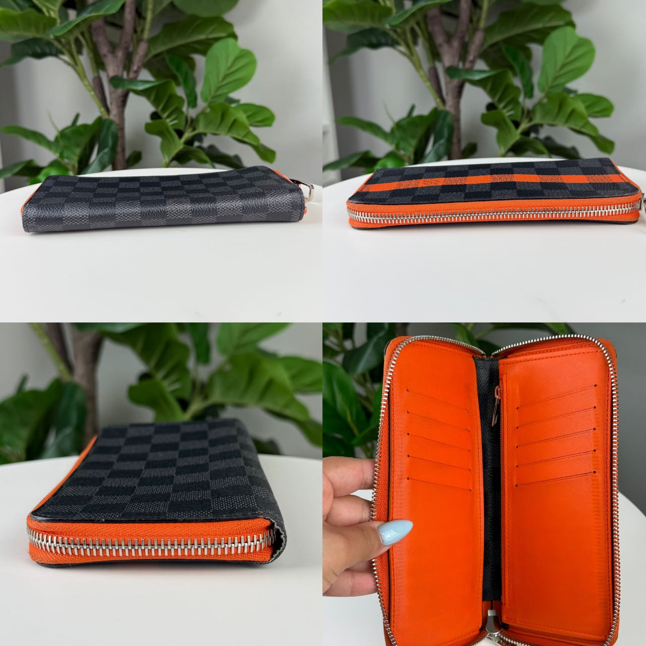 Authentic Louis Vuitton Damier Graphite Stripe Brazza Zippy Wallet Orange