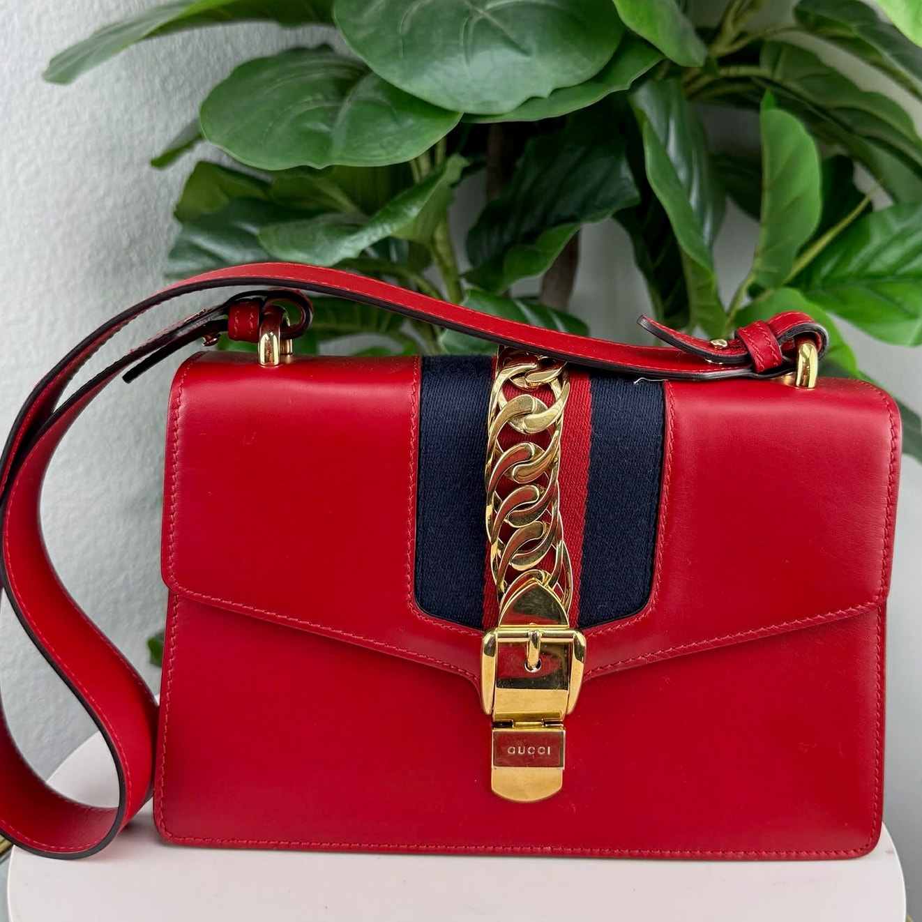 Gucci Sylvie Small Leather Shoulder Bag in Red | LeveLuxBag