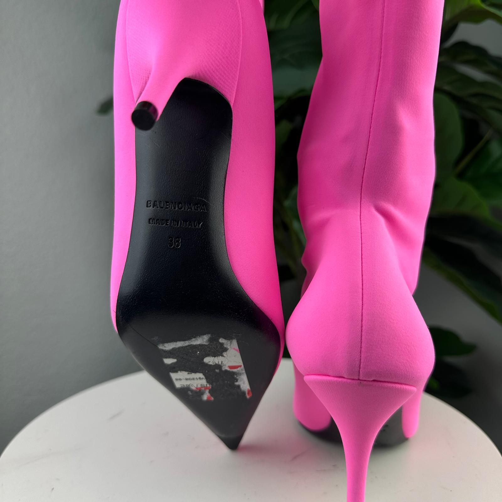 Authentic Balenciaga Knife Boots Fluo Pink Stretch Fabric Size 38
