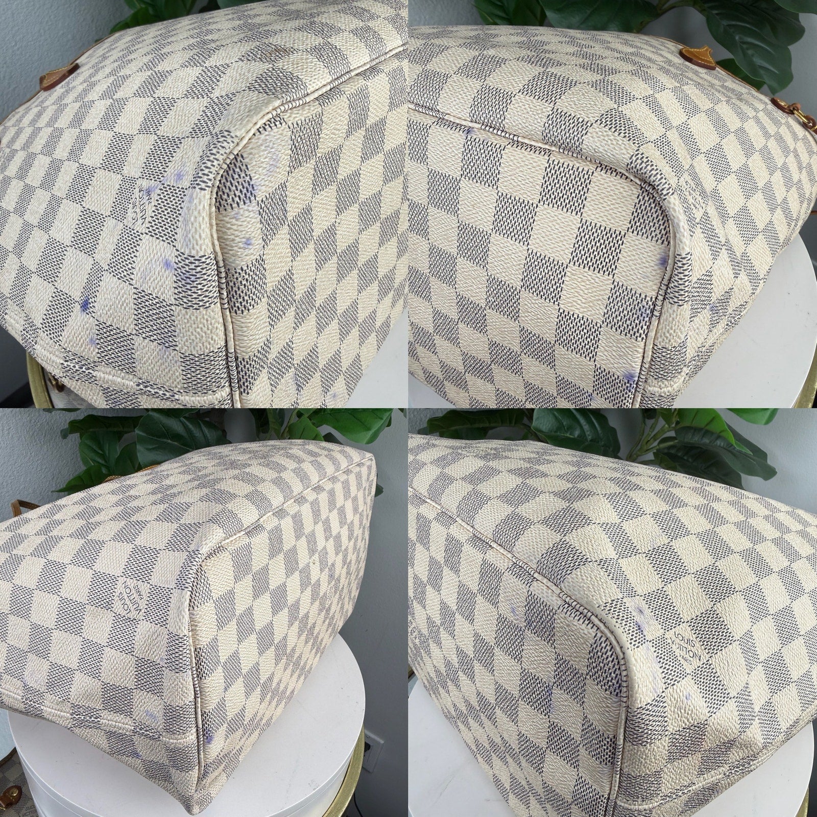 Louis Vuitton Neverfull MM Damier Azur Tote Bag Authentic Pre Owned