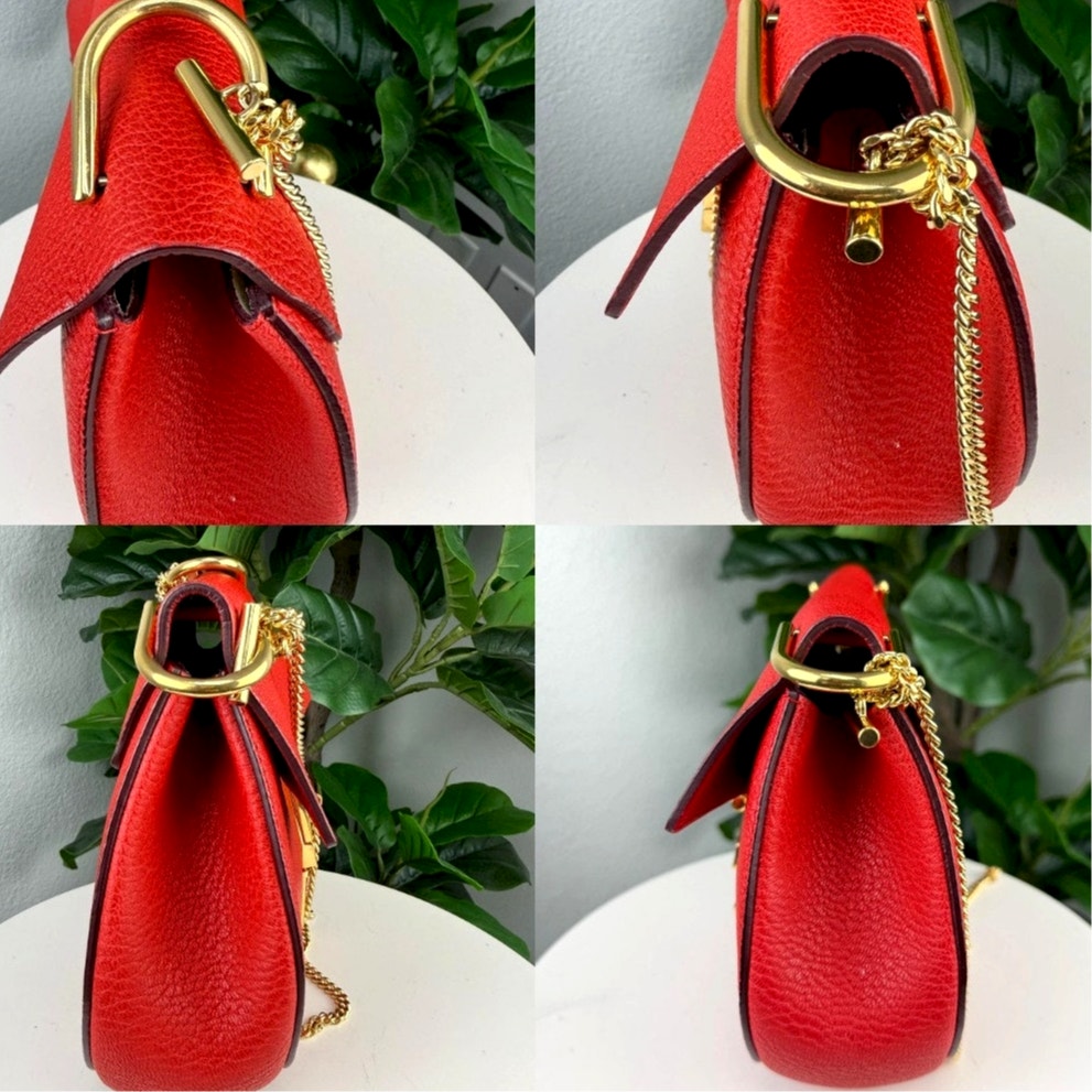 Authentic Chloe Drew Small Leather Saddle Crossbody Bag Red