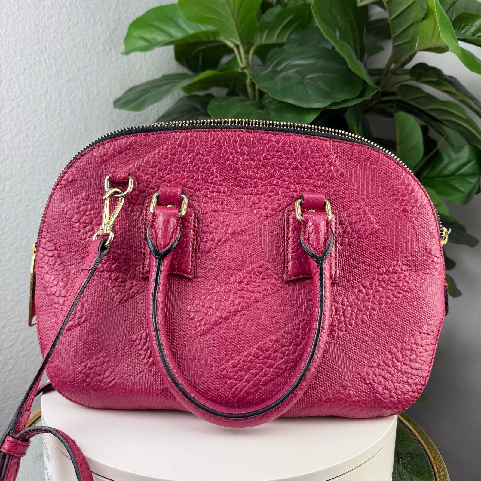 Authentic Burberry Pebbled Orchard Bowling Bag Pink Two-Way