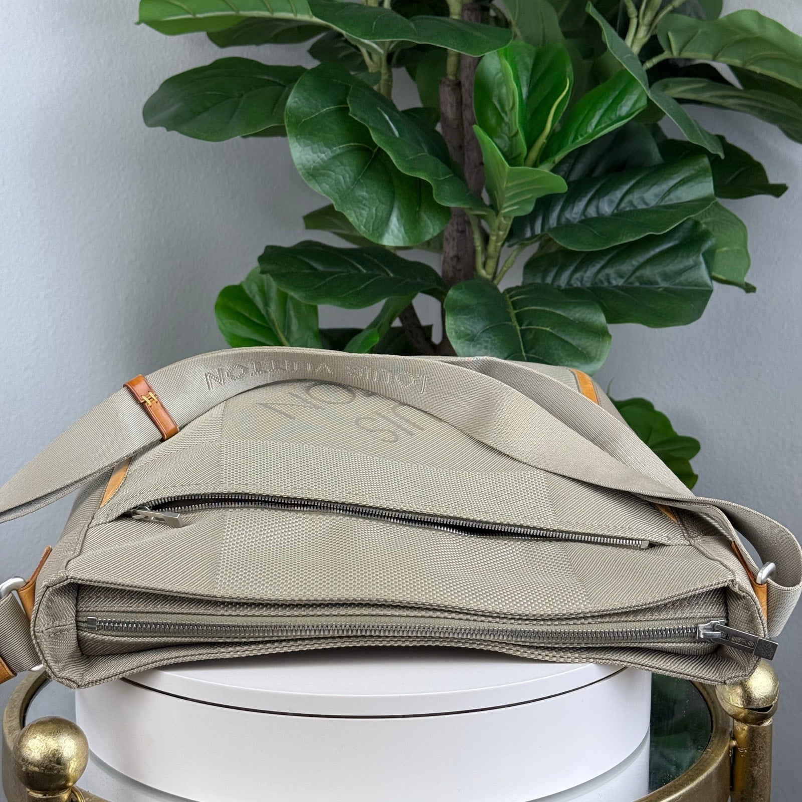 Authentic Louis Vuitton Sand Damier Geant Vertical Messenger Bag