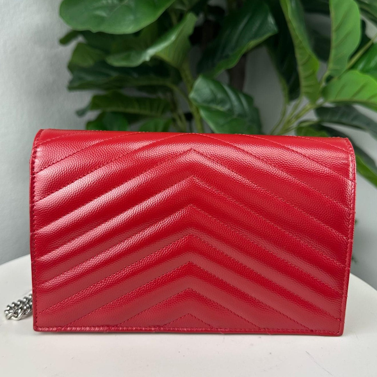 Authentic YSL Yves Saint Laurent Chevron Quilted Shoulder Bag Red