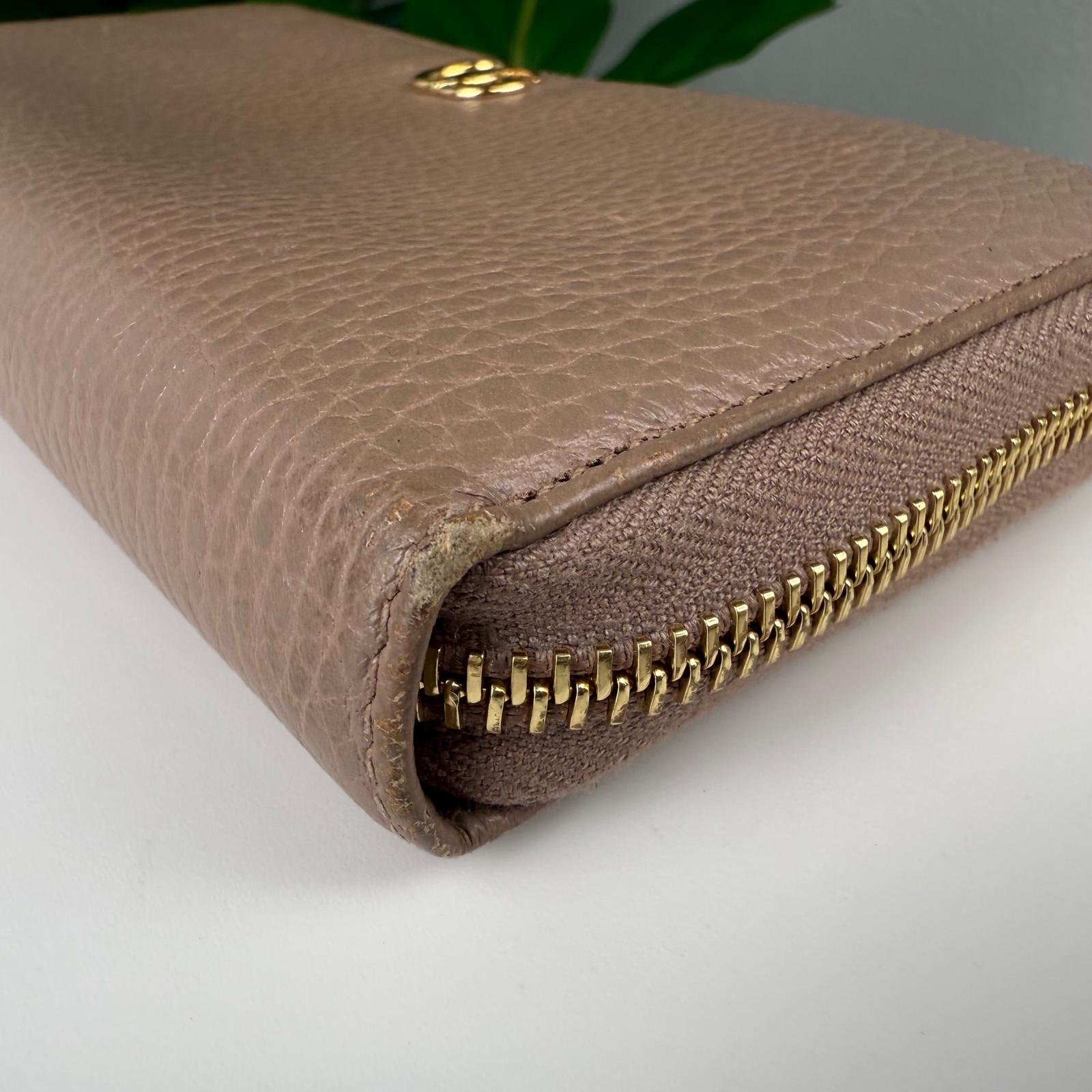 Authentic GUCCI GG Marmont Leather Light Brown Wallet