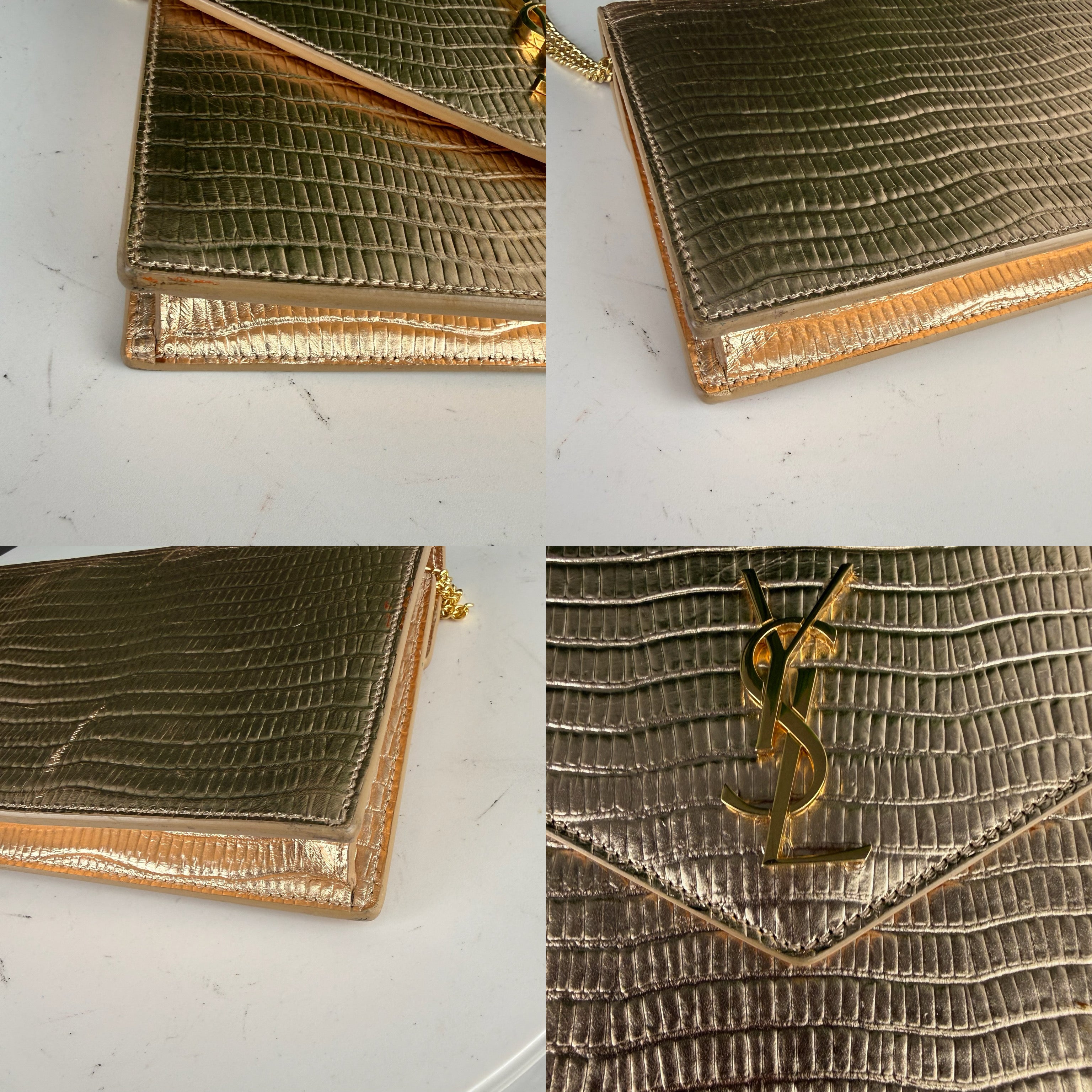 Authentic YSL Crossbody Envelope Clutch Gold