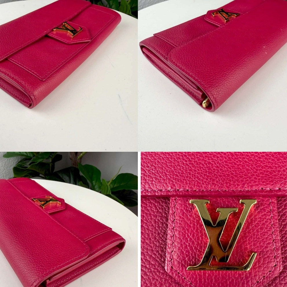 Authentic Louis Vuitton Lockme Long Wallet Pink Calf Leather