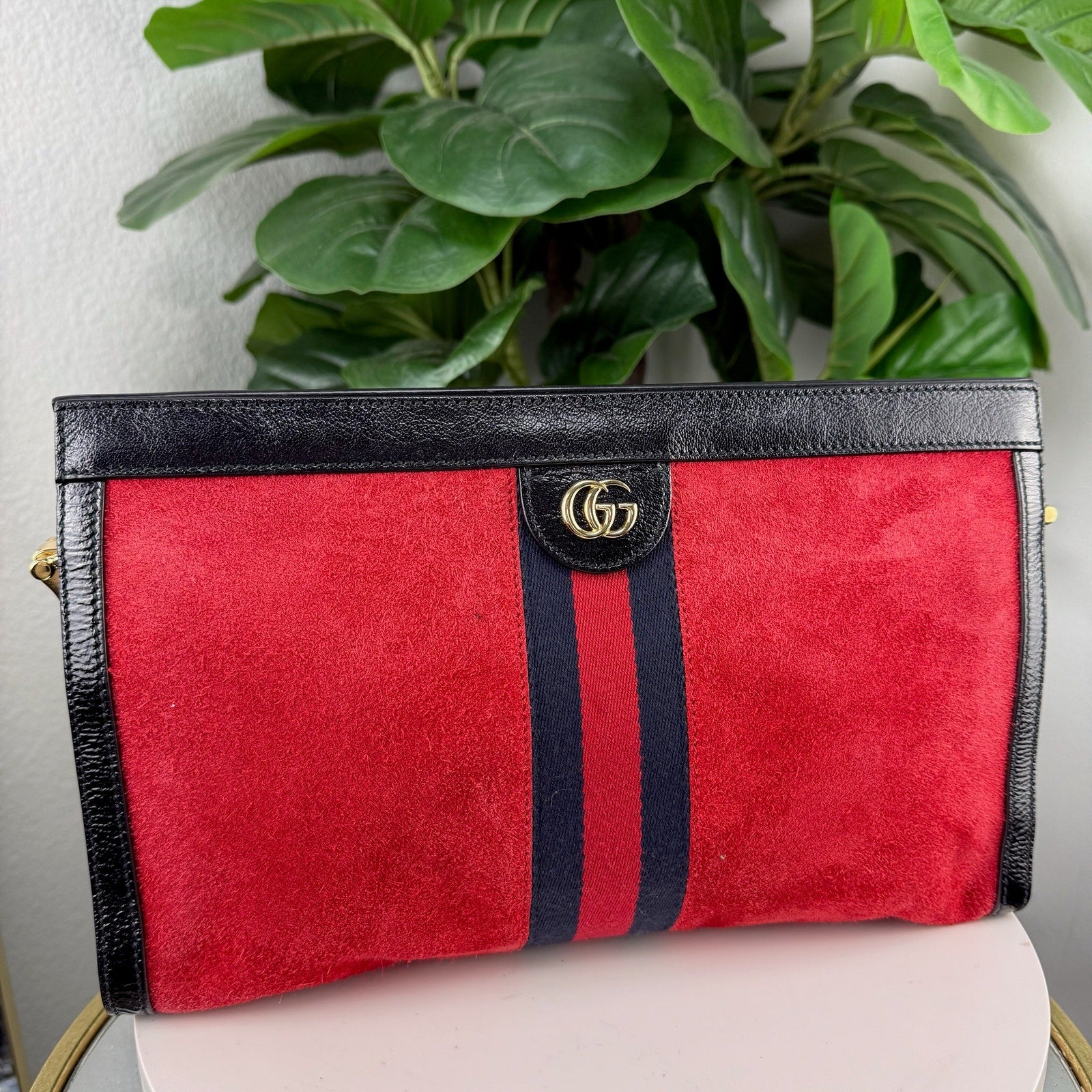 Gucci Sherry Line Red Suede Leather Shoulder Bag Authentic Pre Owned