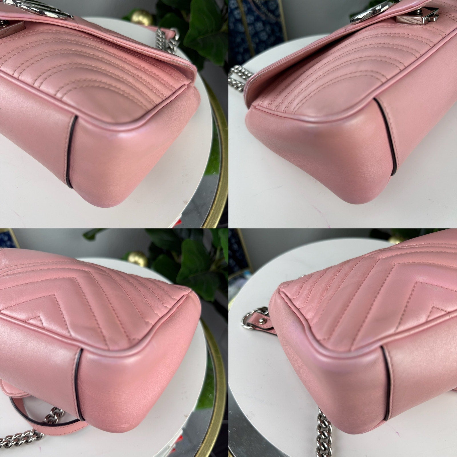 Gucci GG Marmont Small Matelassé Pink Leather Shoulder Bag Authentic Pre Owned