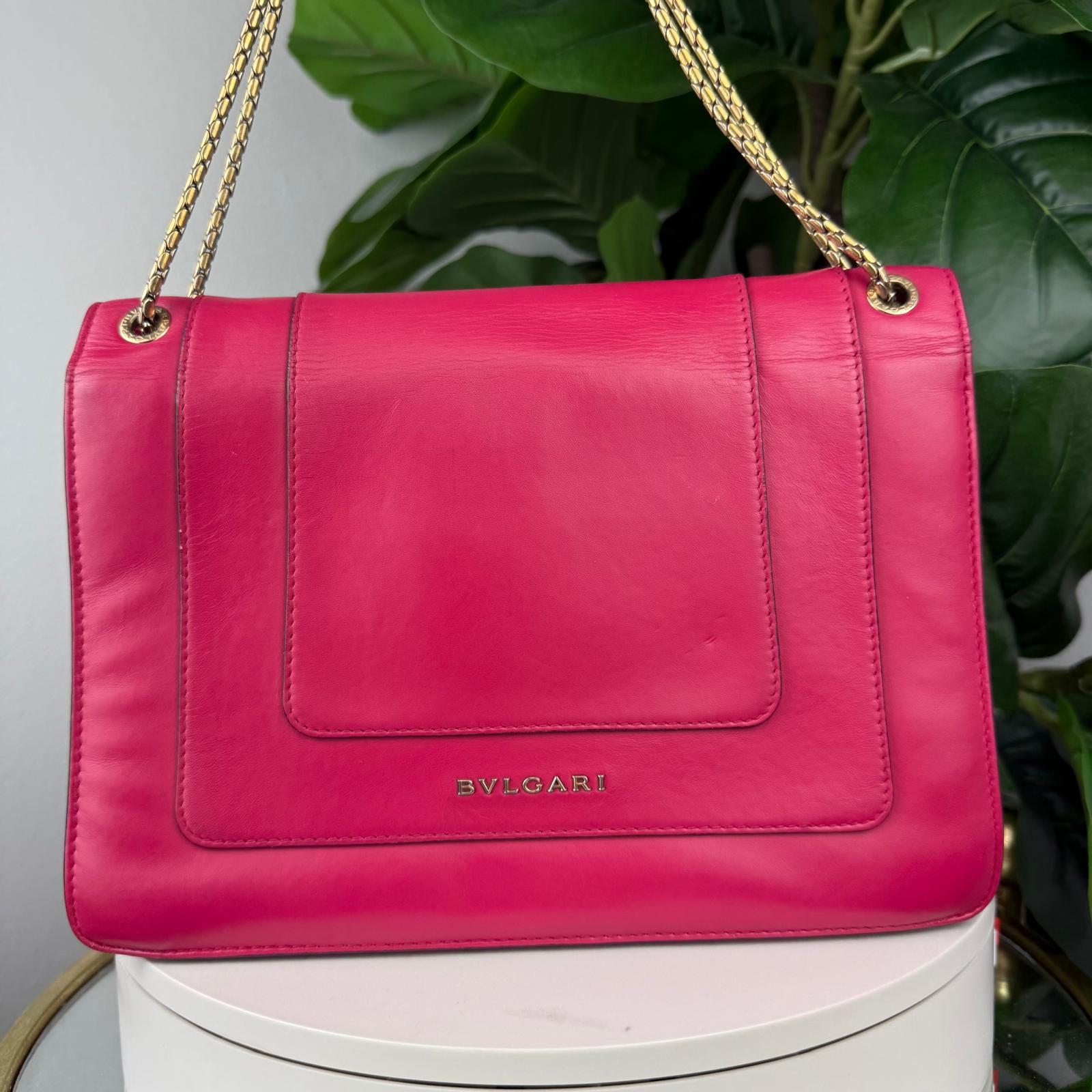 Authentic BVLGARI Serpenti Chain Shoulder Bag Calf Leather