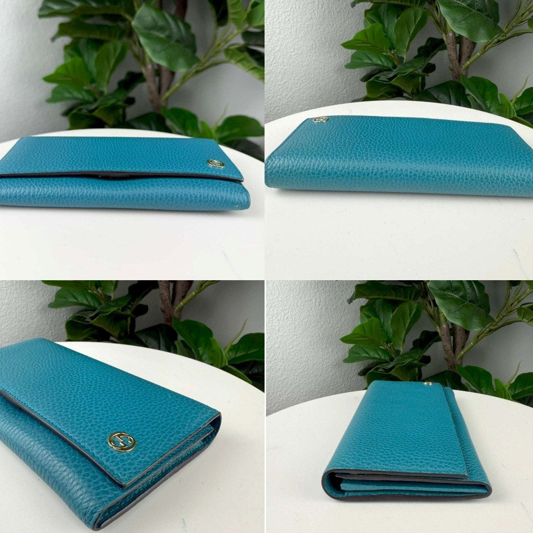 Gucci Interlocking Blue Turquoise Leather Long Continental Wallet