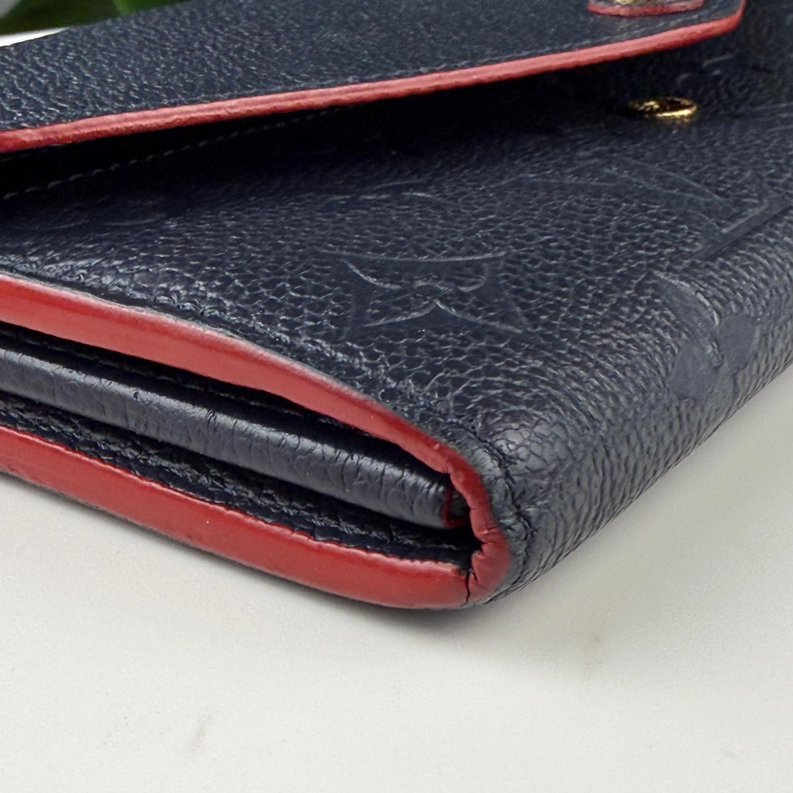 B108 💎✨Authentic Louis Vuitton Monogram Empreinte Long Wallet Navy Red Accent