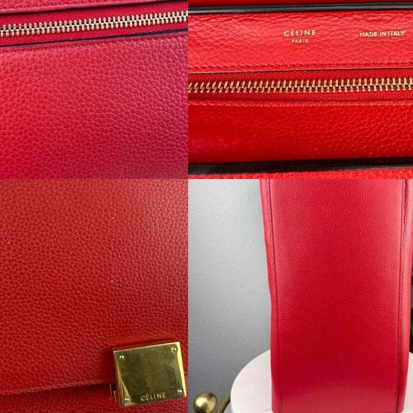 Authentic Celine Trapeze Bag Pebbled Calfskin Red