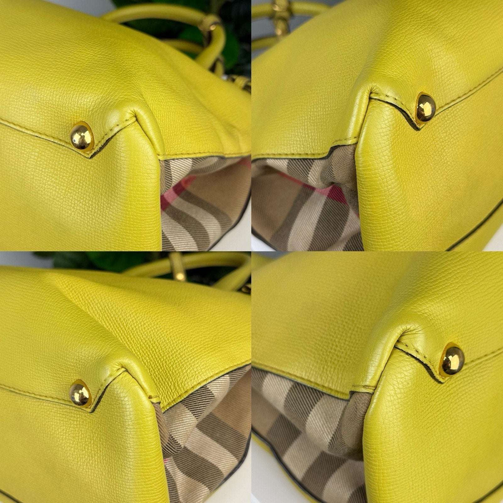 💎Authentic Burberry Grainy Calfskin House Check Medium Banner Tote Yellow