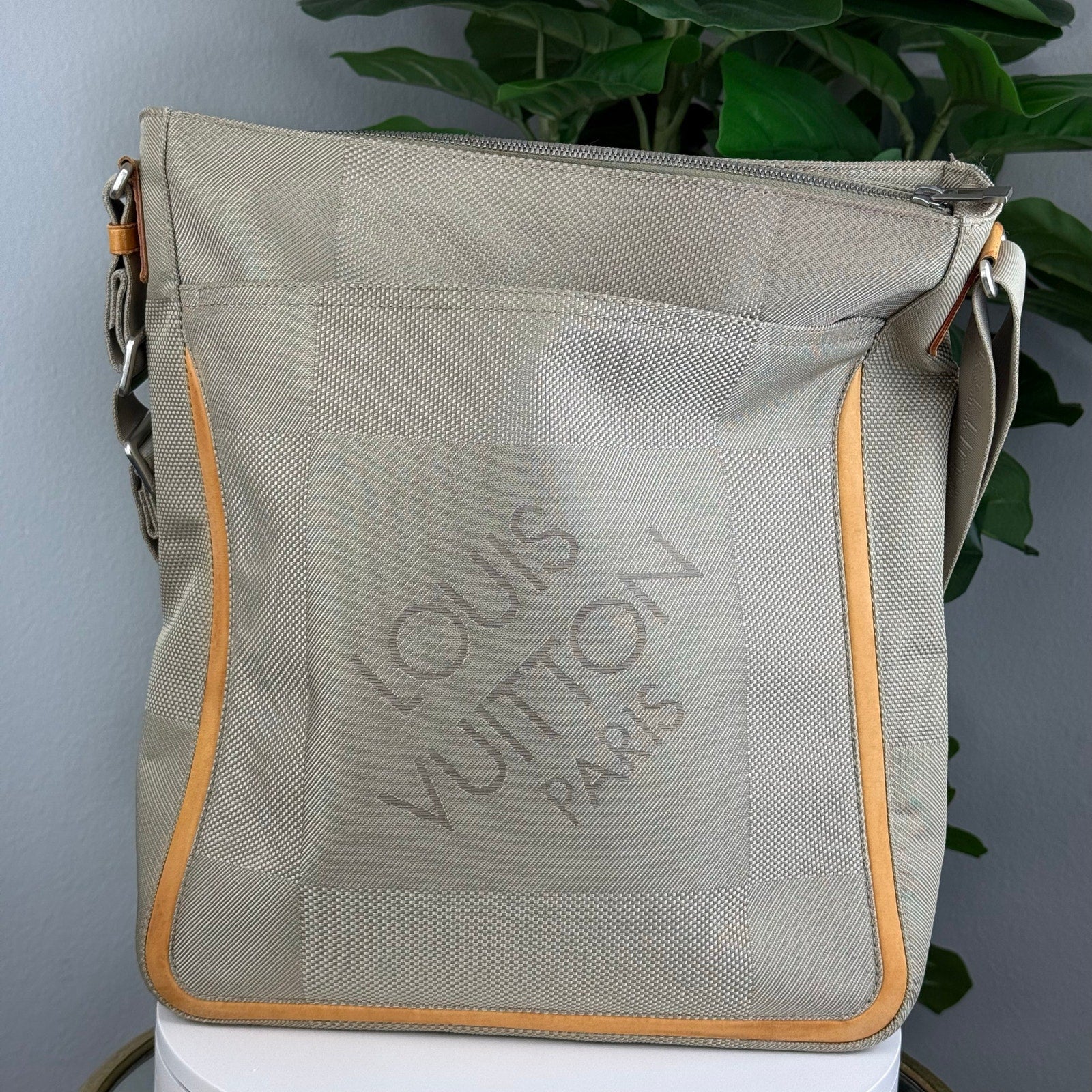 Authentic Louis Vuitton Sand Damier Geant Vertical Messenger Bag