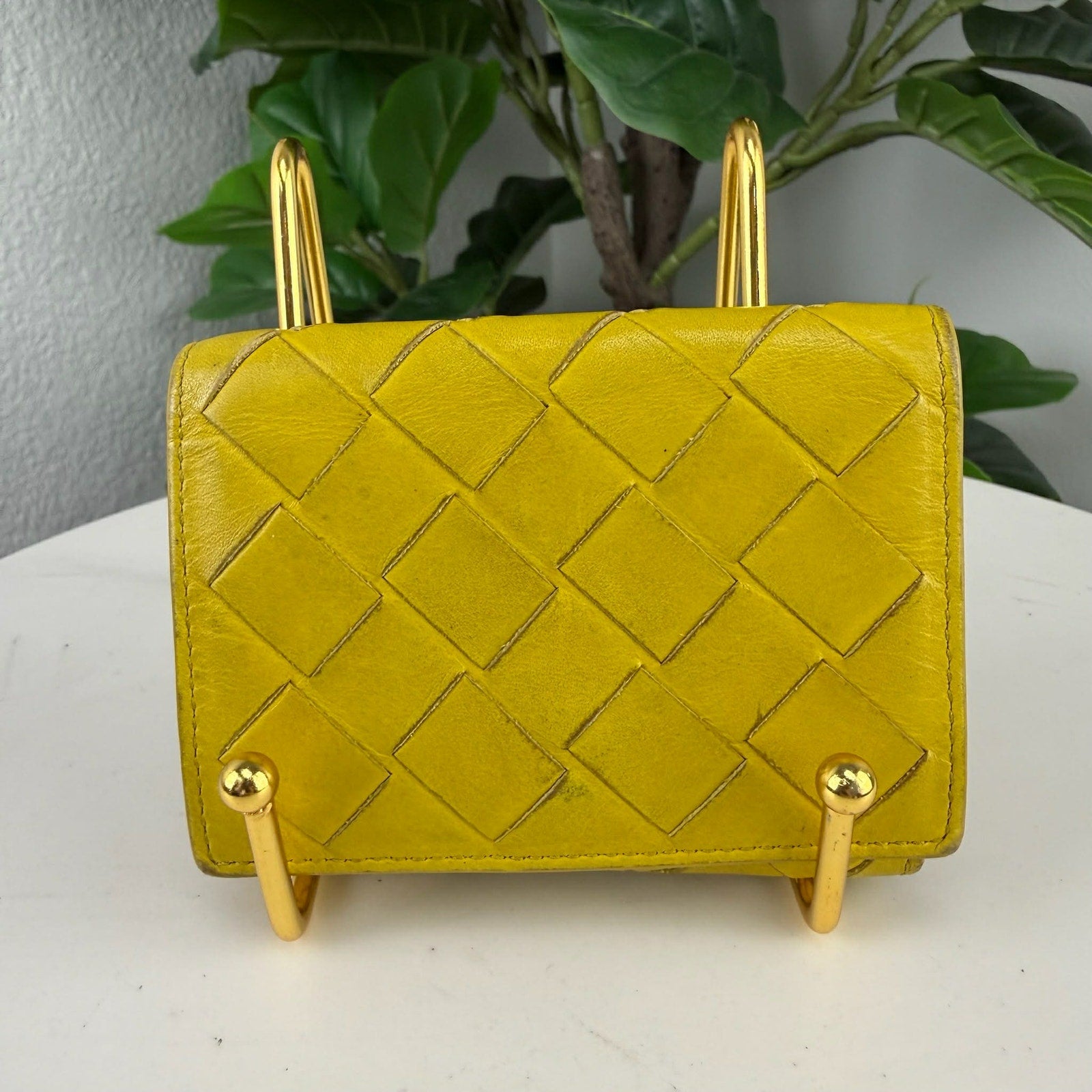 Bottega Veneta Intrecciato Trifold Wallet in Acid Yellow | LeveLuxBag
