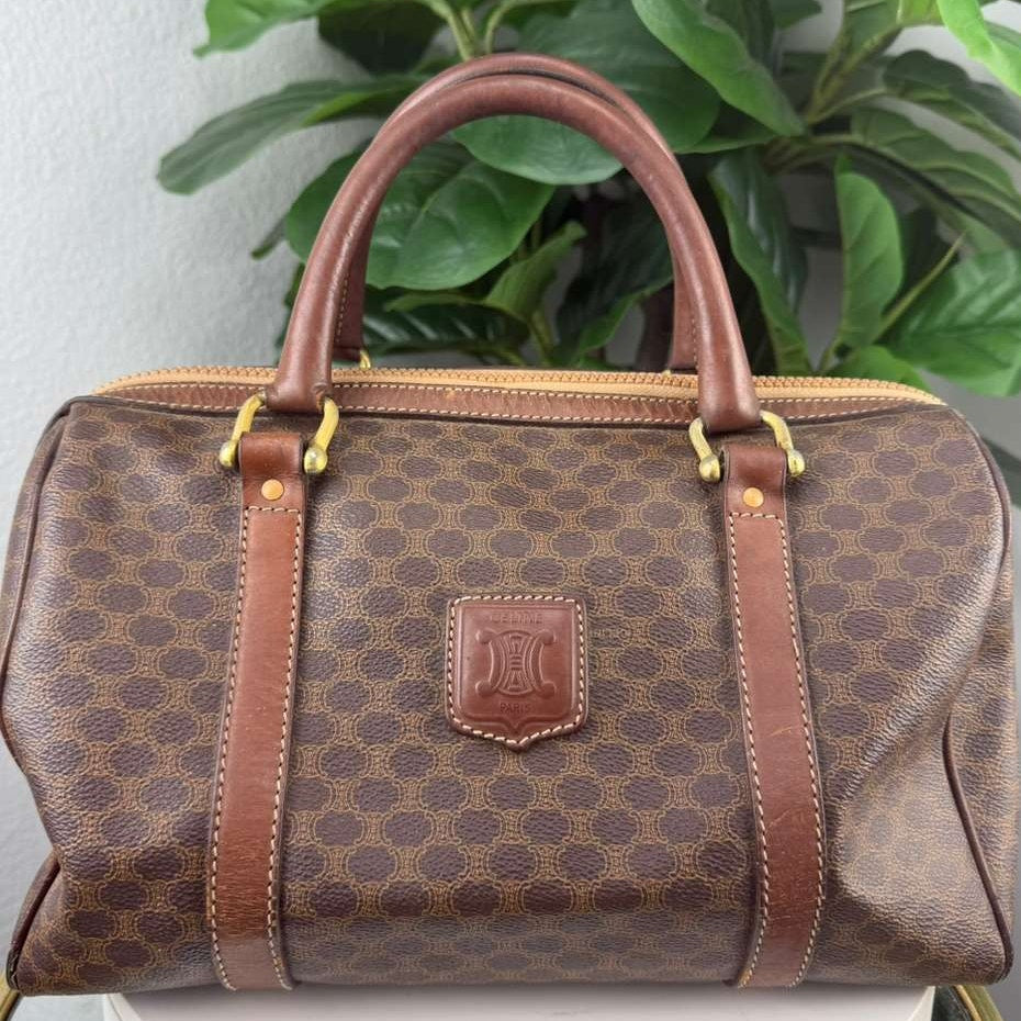 Authentic Celine Leather Bowling Bag Brown
