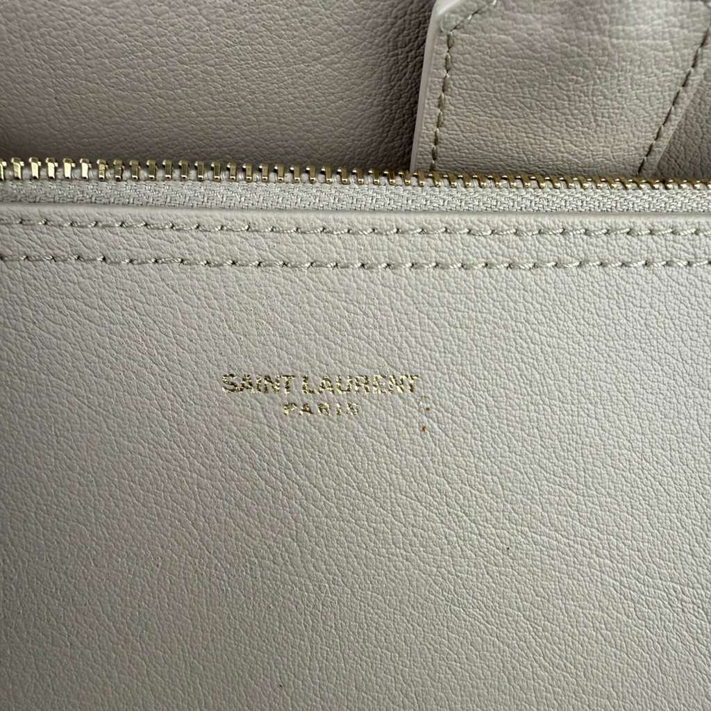 💎✨Authentic Saint Laurent Grained Leather Dark Warm Beige Shopping Tote bag