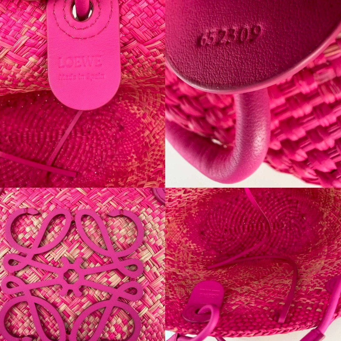 Authentic Loewe Anagram Basket Bag Iraca Palm Pink