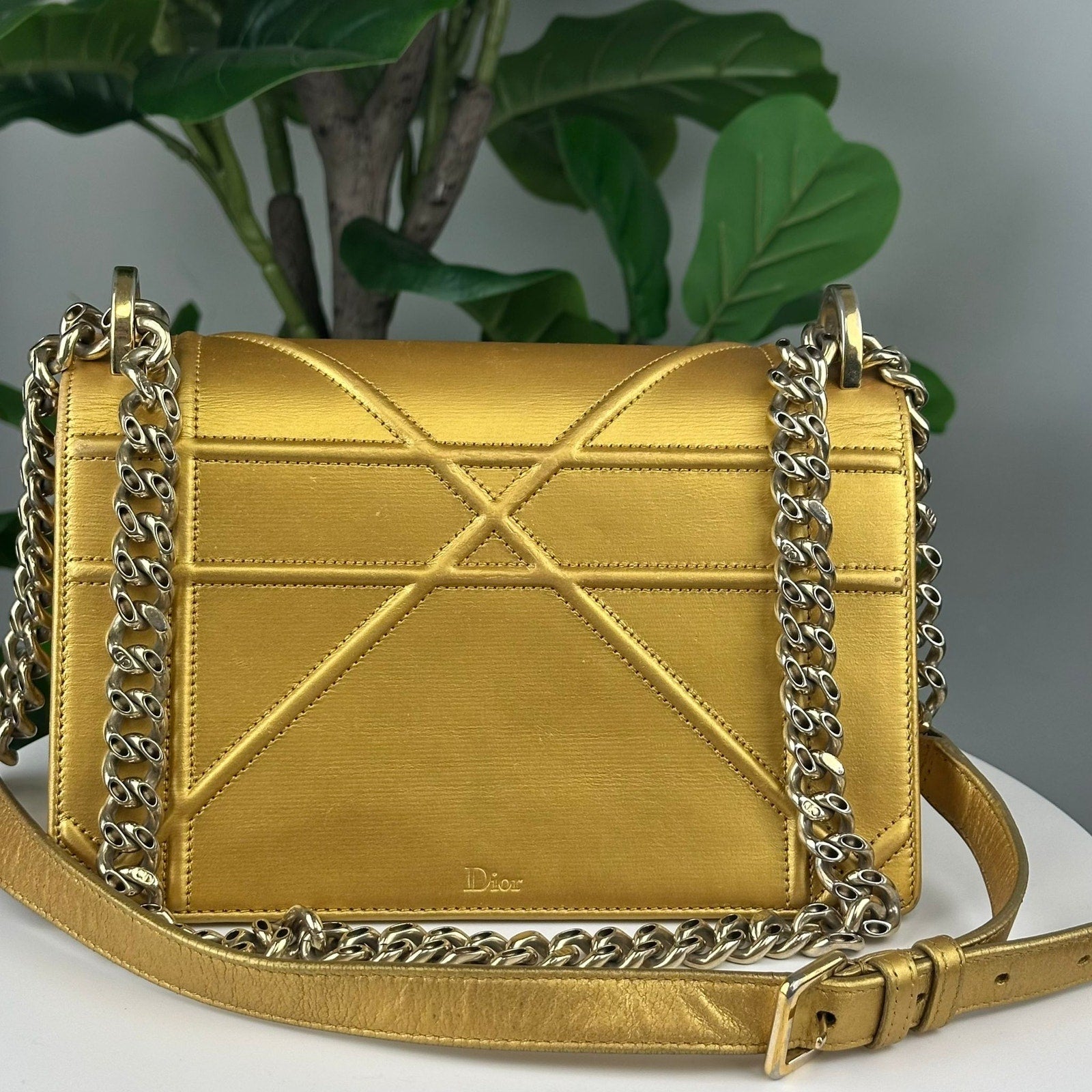Authentic Dior Diorama Crossbody bag Gold in Leather