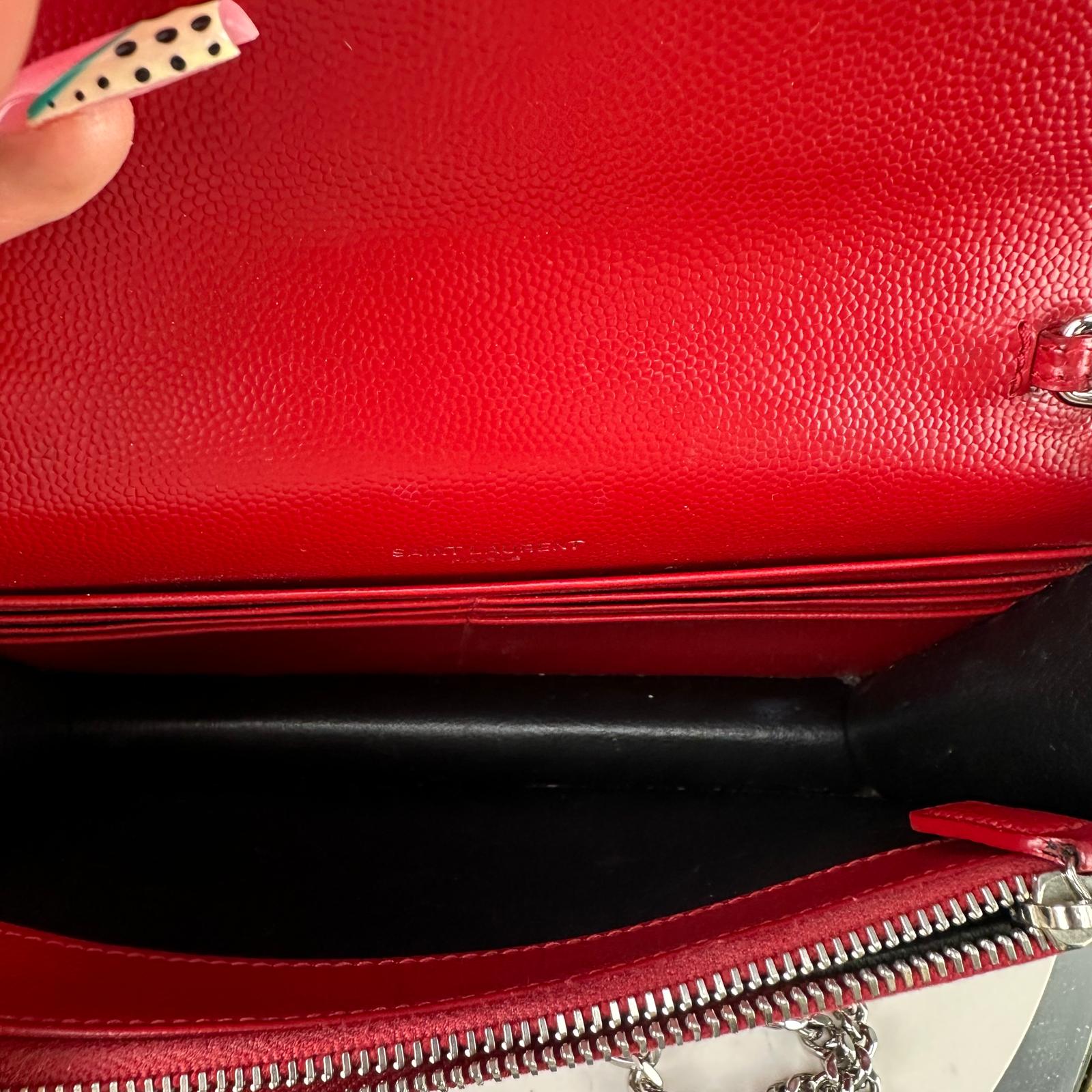 Authentic YSL Yves Saint Laurent Chevron Quilted Shoulder Bag Red