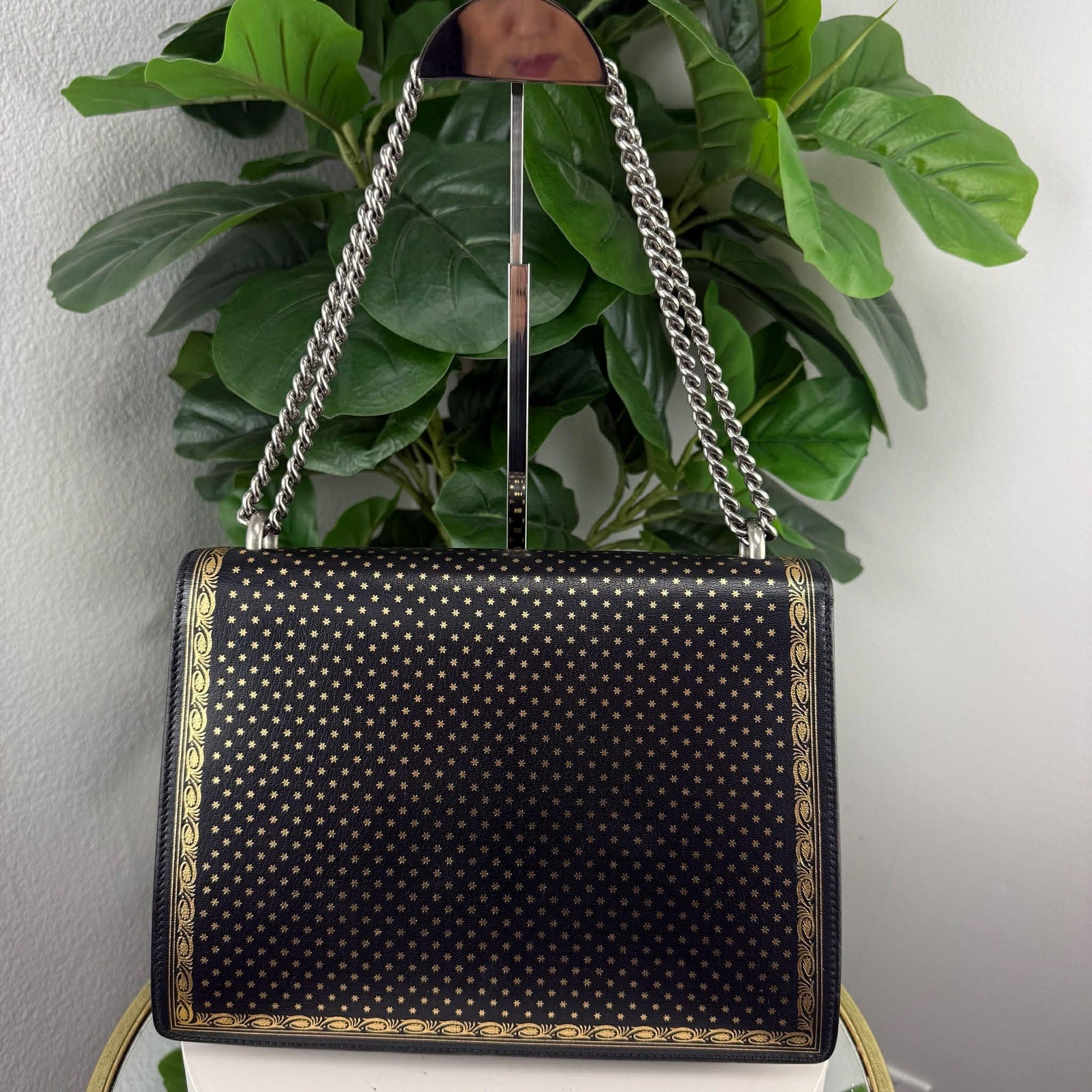Gucci Dionysus Gucci Print Black Leather Chain Shoulder Bag Authentic Pre Owned