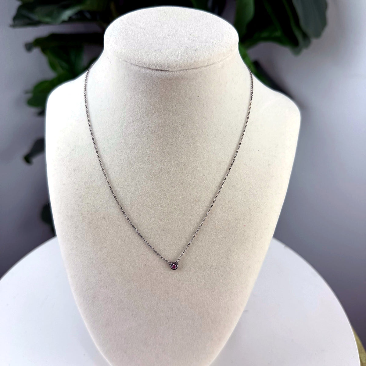 Authentic Tiffany & Co. Elsa Peretti Color by the Yard pink gemstone pendant necklace, sterling silver, front view on bust form