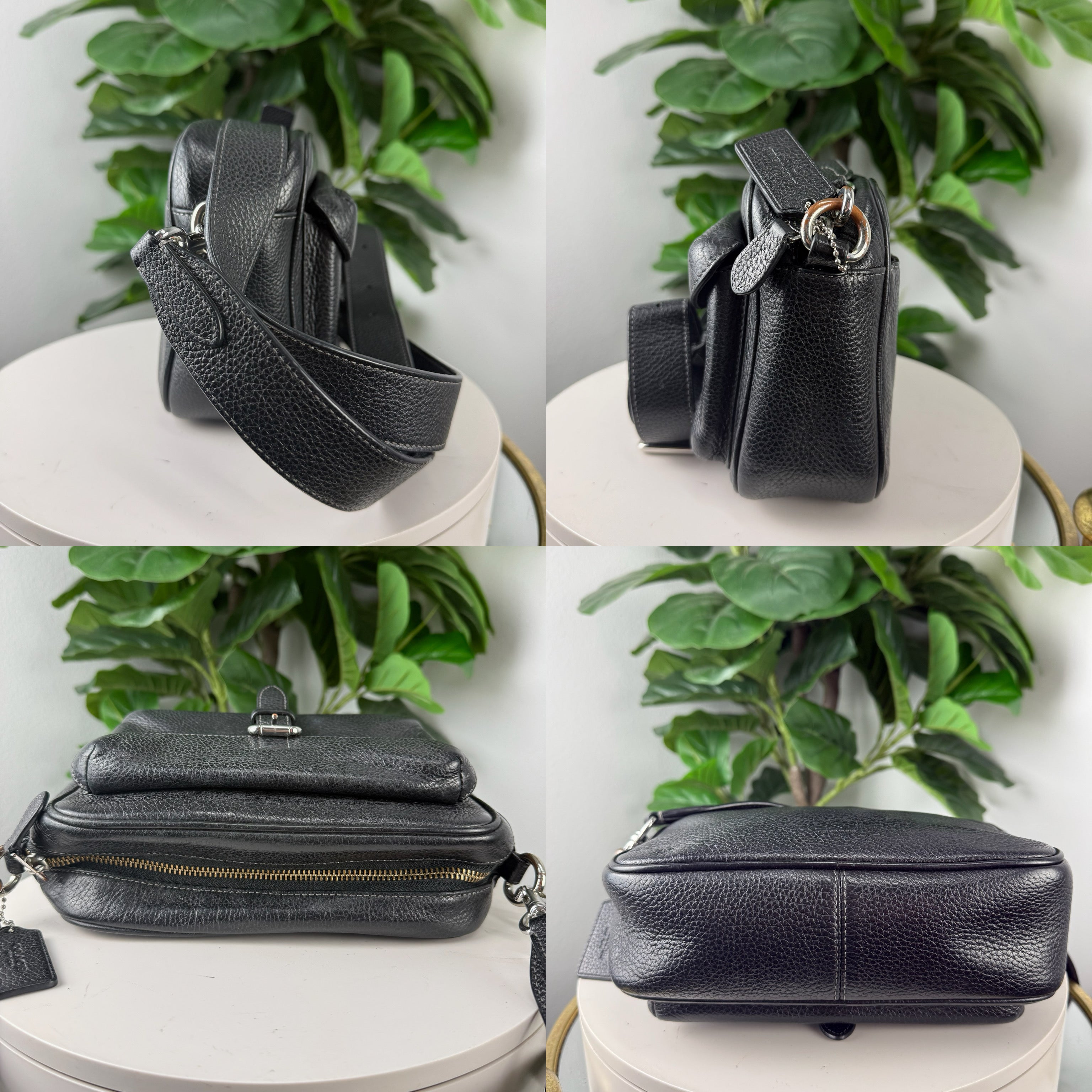 Authentic Coach Black Pebbled Leather Crossbody Camera Bag