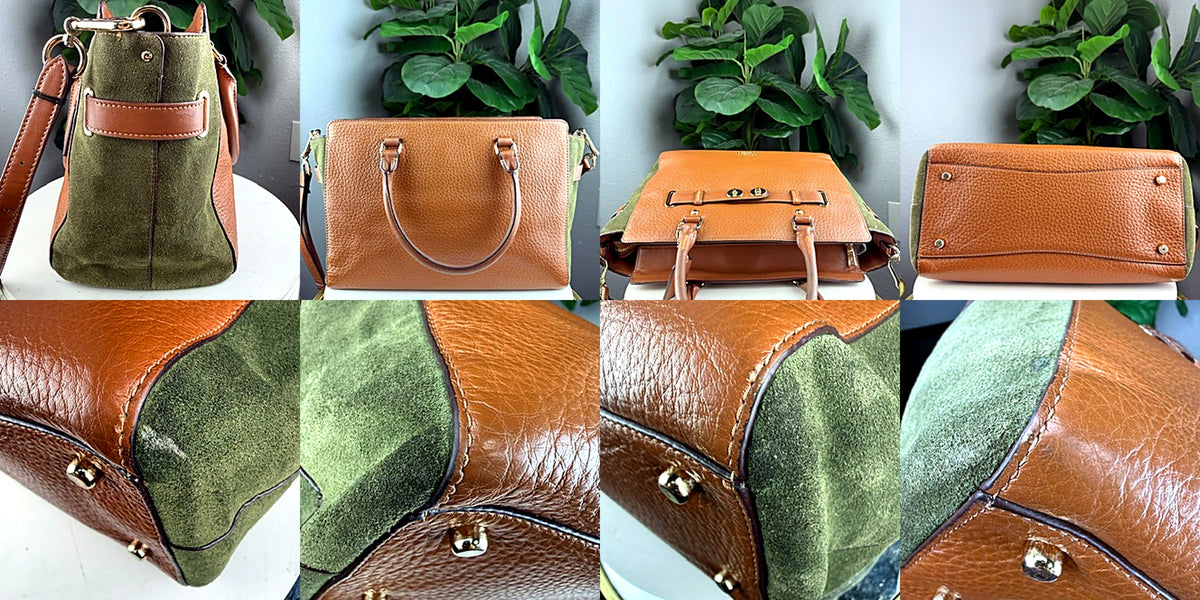Coach Swagger satchel - detail angles, back, bottom, corner suede transitions