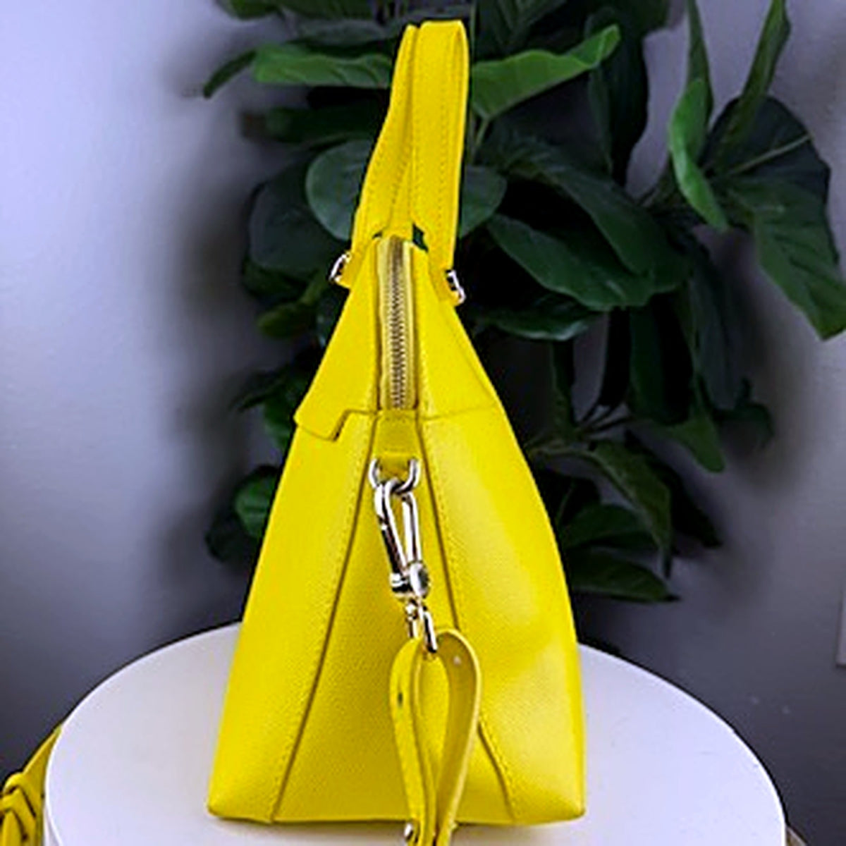 Authentic Furla Piper Bright Yellow Saffiano Leather Dome Bag - side