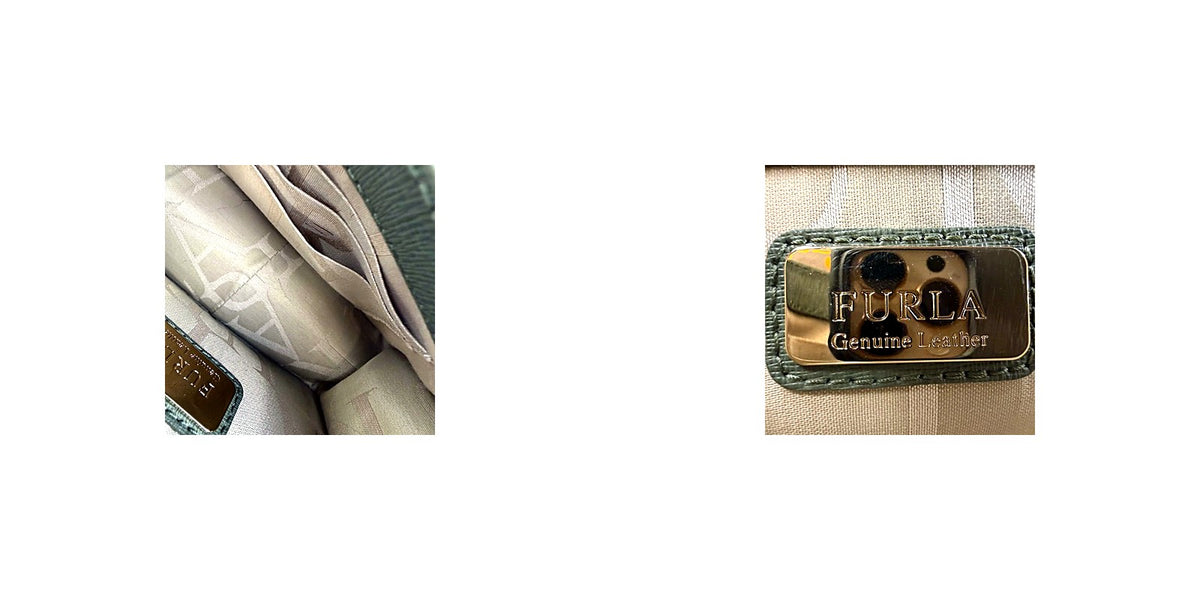 Furla Metropolis sage green crossbody - interior and brand tag
