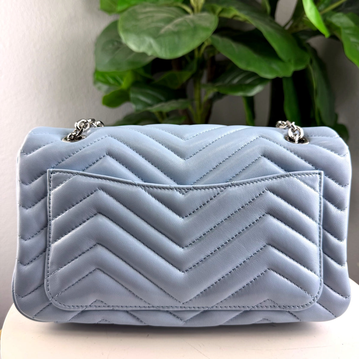 Authentic Gucci GG Marmont Medium Matelassé Shoulder Bag Light Blue - 02_back.jpg
