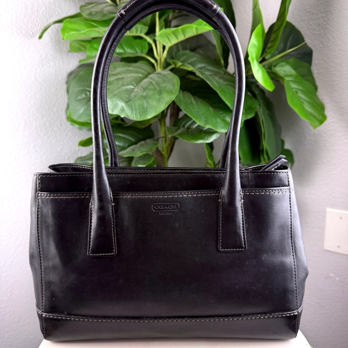 Authentic Coach Black Leather Turnlock Satchel Handbag - 02_back.jpg