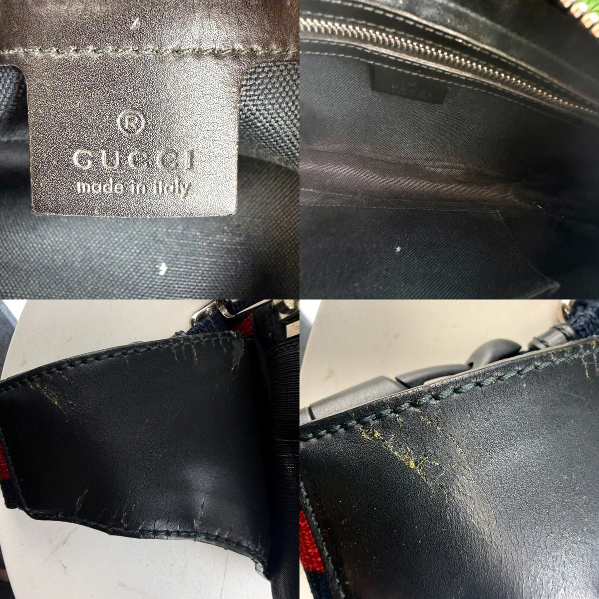 Authentic Gucci GG Supreme Belt Bag Black Leather Web Strap - 05_detail_3.jpg