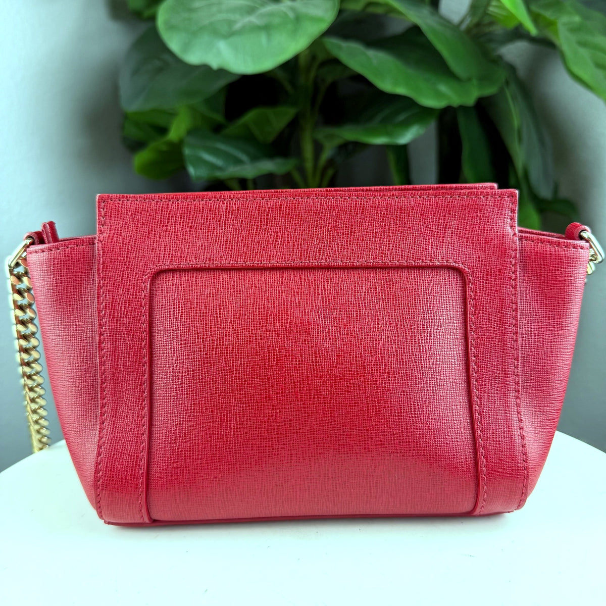 Authentic Furla Red Saffiano Leather Chain Crossbody Bag - 02_back.jpg