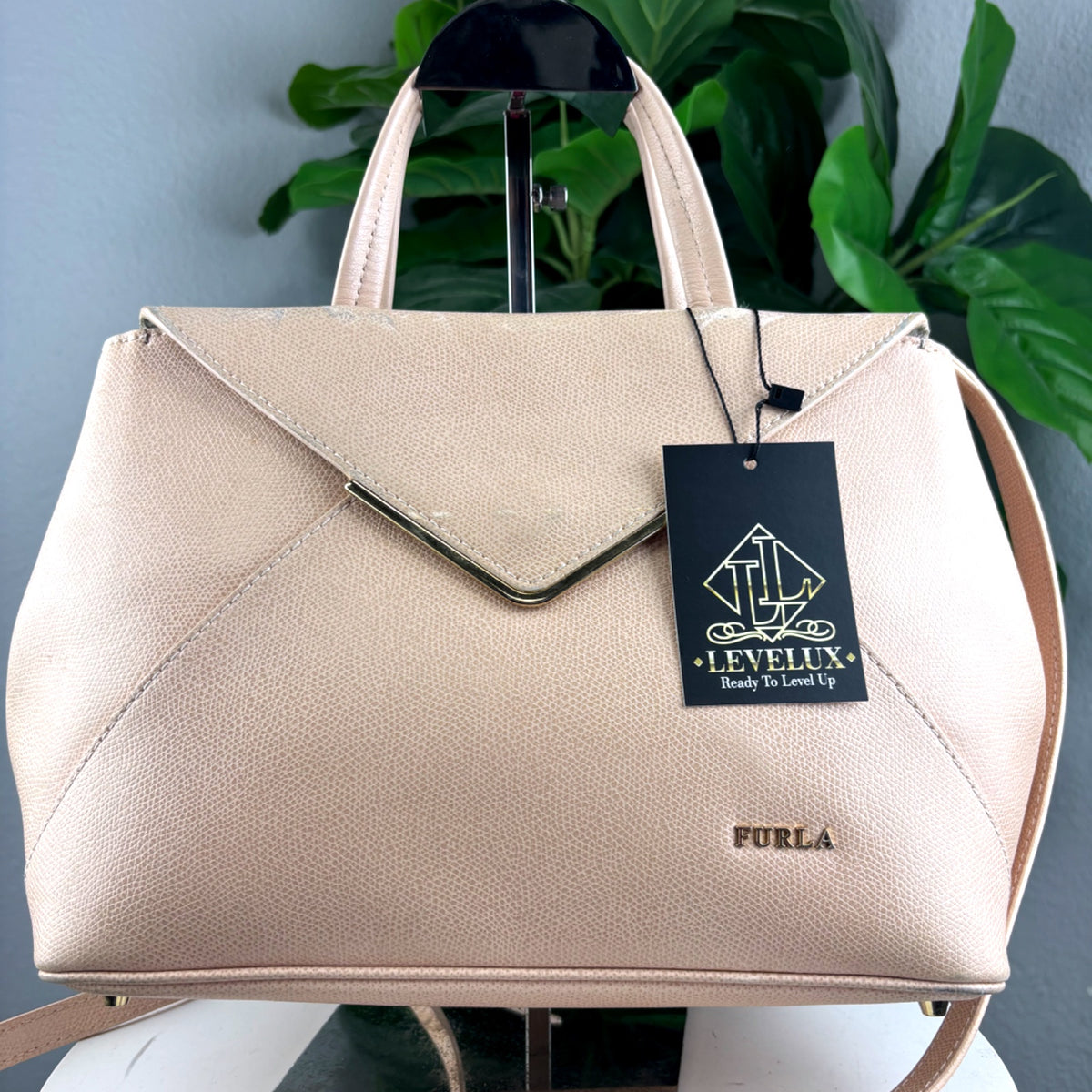 Authentic Furla Pebbled Leather Envelope Flap Tote Bag Beige Nude - 01_photo.jpg