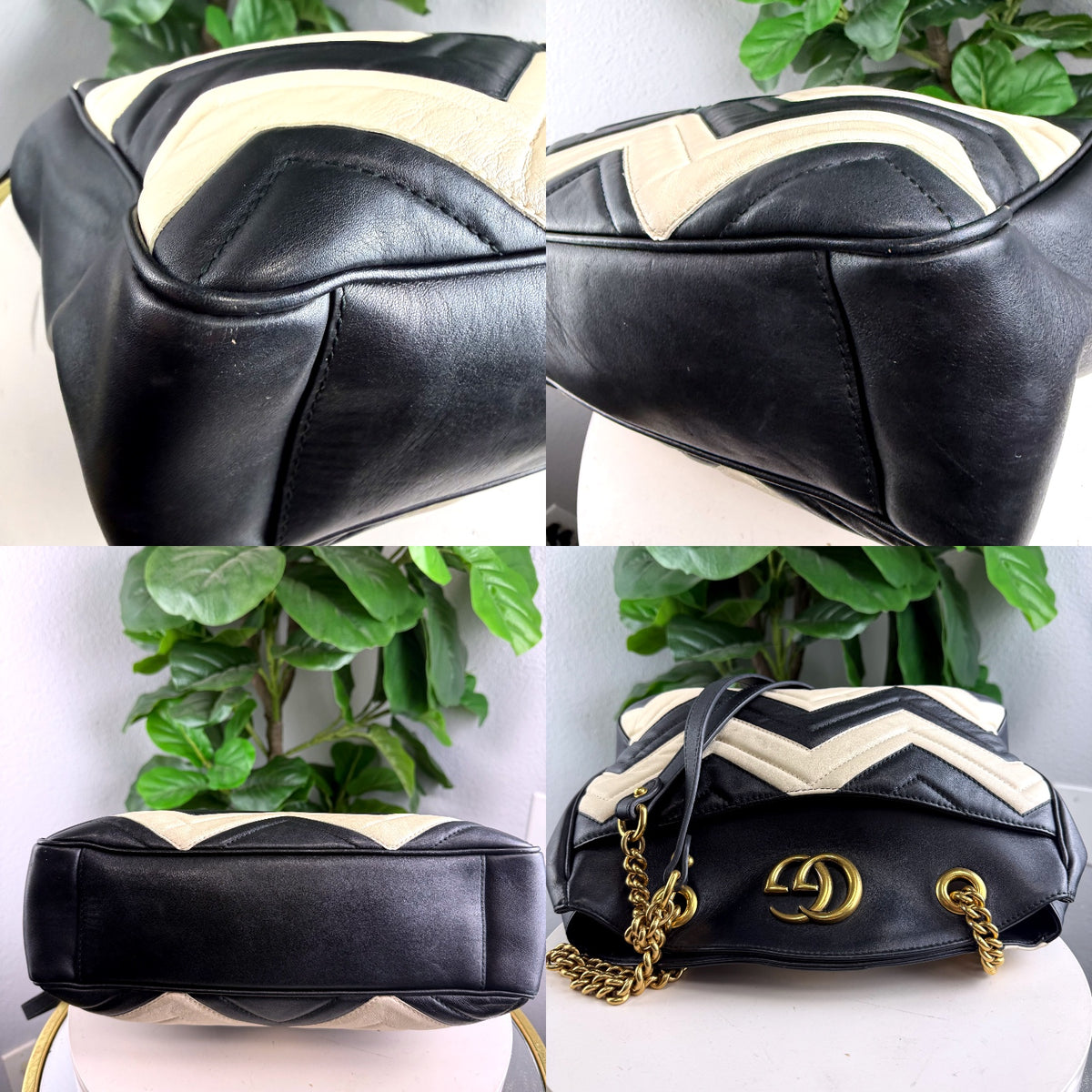 Authentic Gucci GG Marmont Black White Chevron Quilted Leather Shoulder Bag - 04_detail_2.jpg