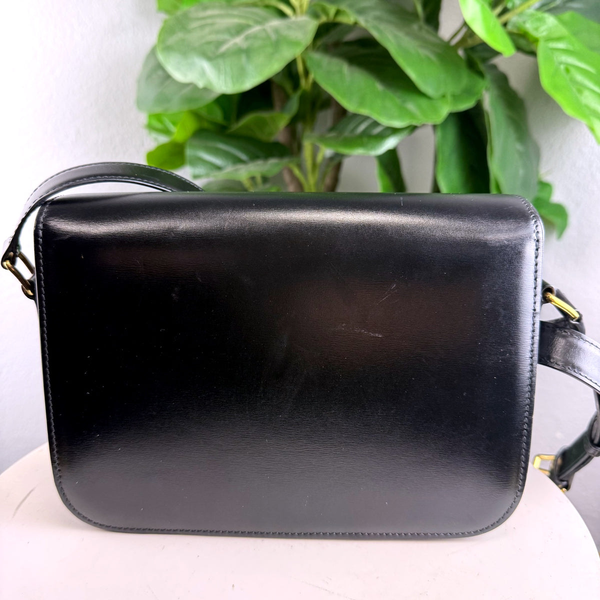 Authentic Celine Triomphe Medium Shoulder Bag Black Calfskin Leather Gold Hardware - 02_back.jpg