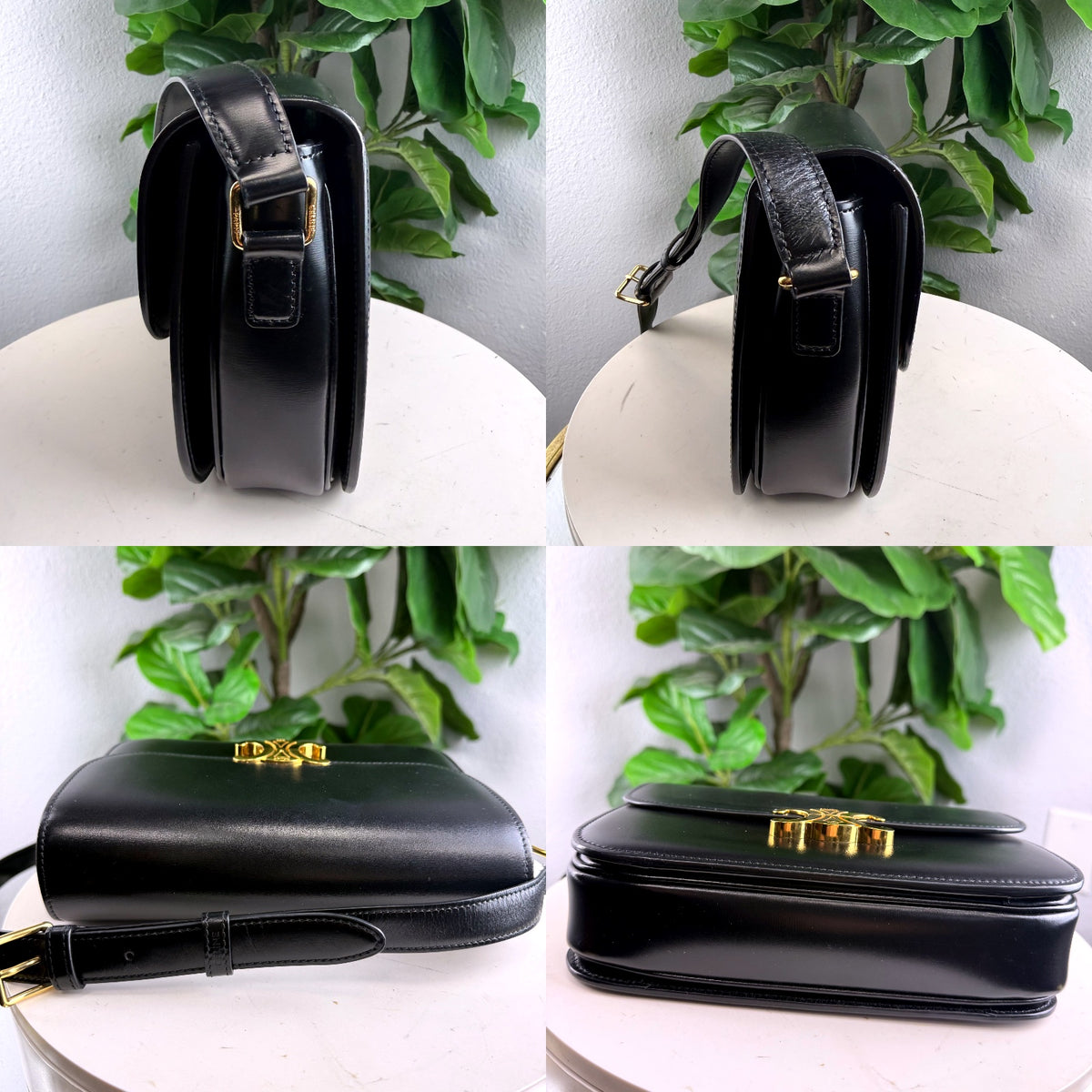 Authentic Celine Triomphe Medium Shoulder Bag Black Calfskin Leather Gold Hardware - 03_detail_1.jpg