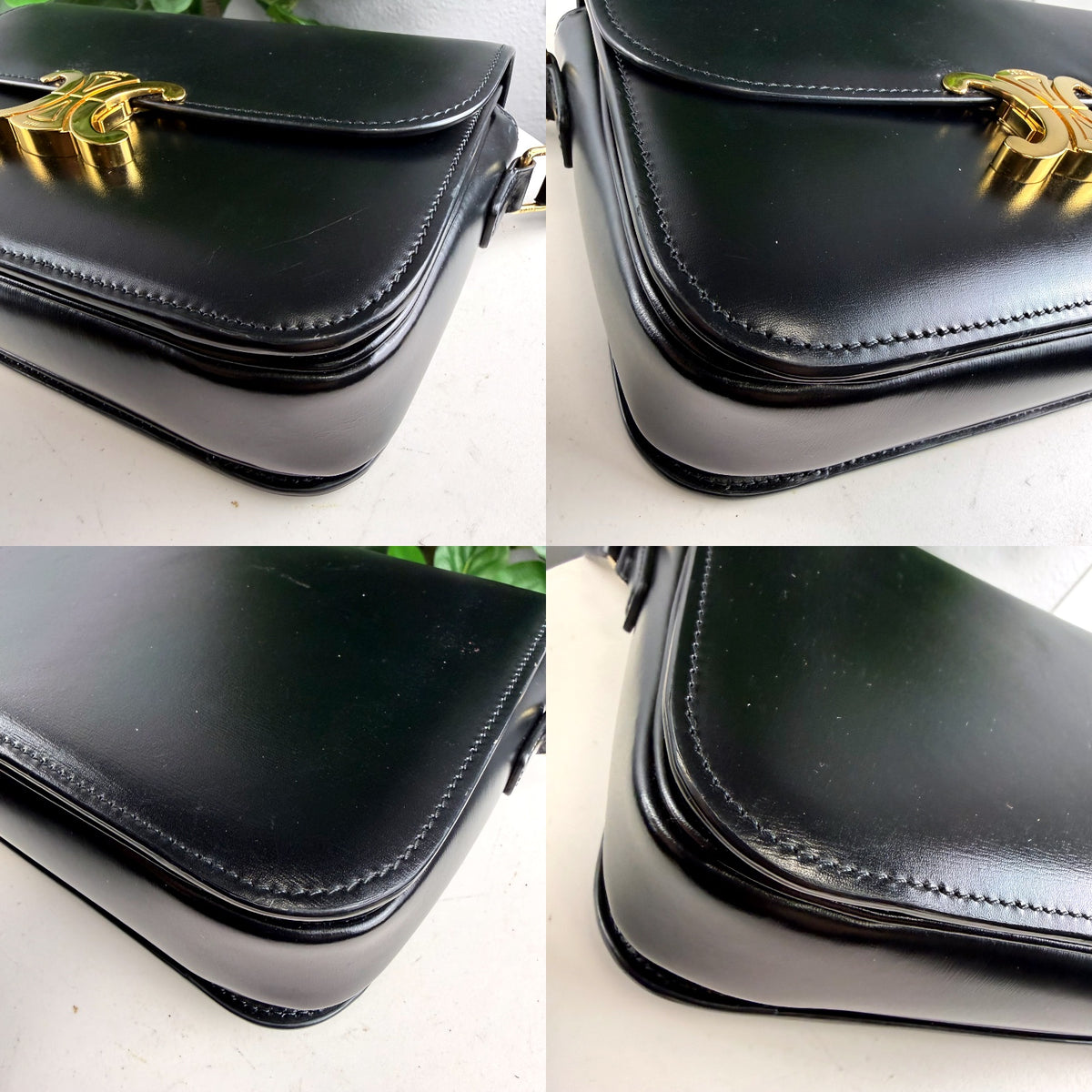 Authentic Celine Triomphe Medium Shoulder Bag Black Calfskin Leather Gold Hardware - 04_detail_2.jpg